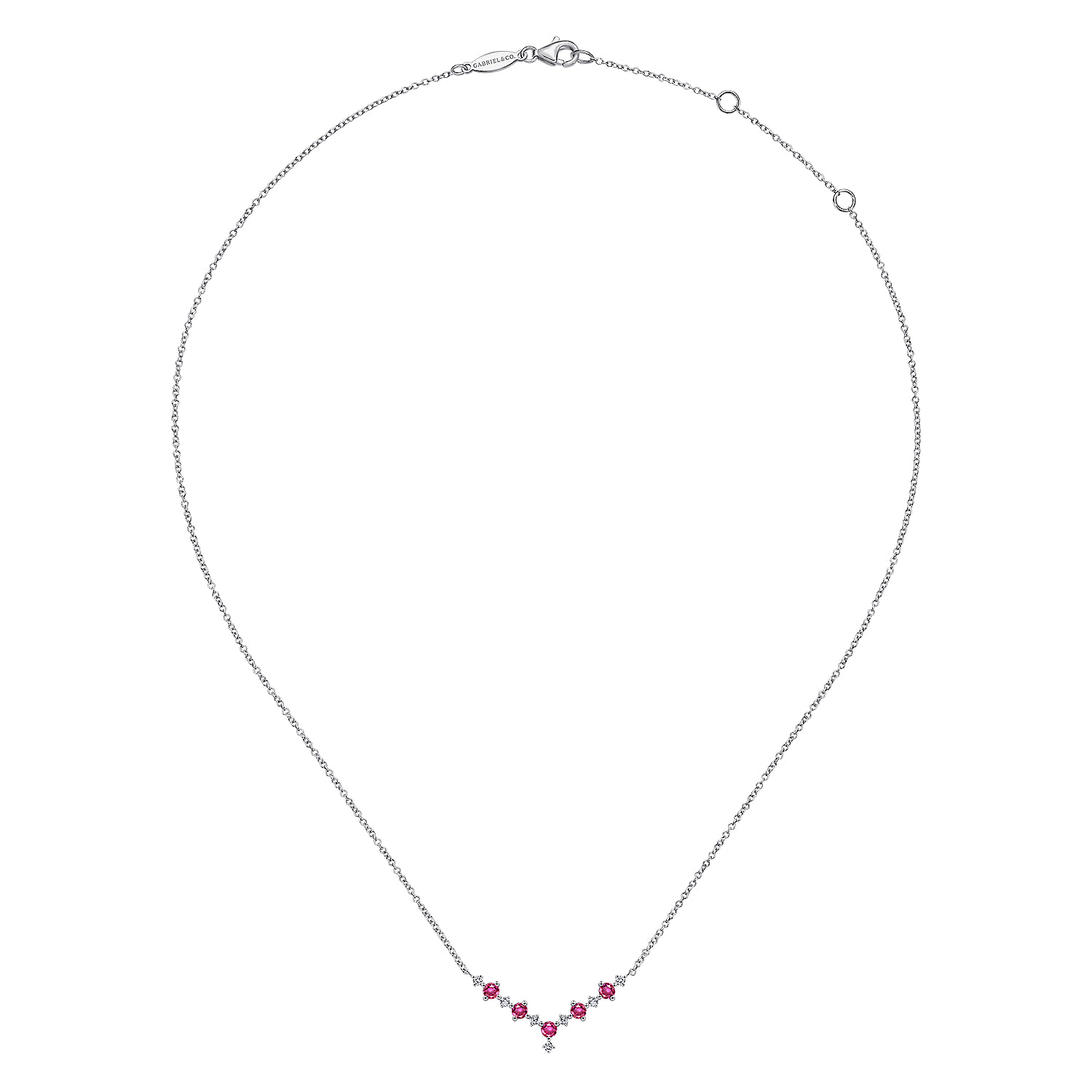 Diamond and Ruby Curved Bar Necklace in 14K White Gold, photograph 2