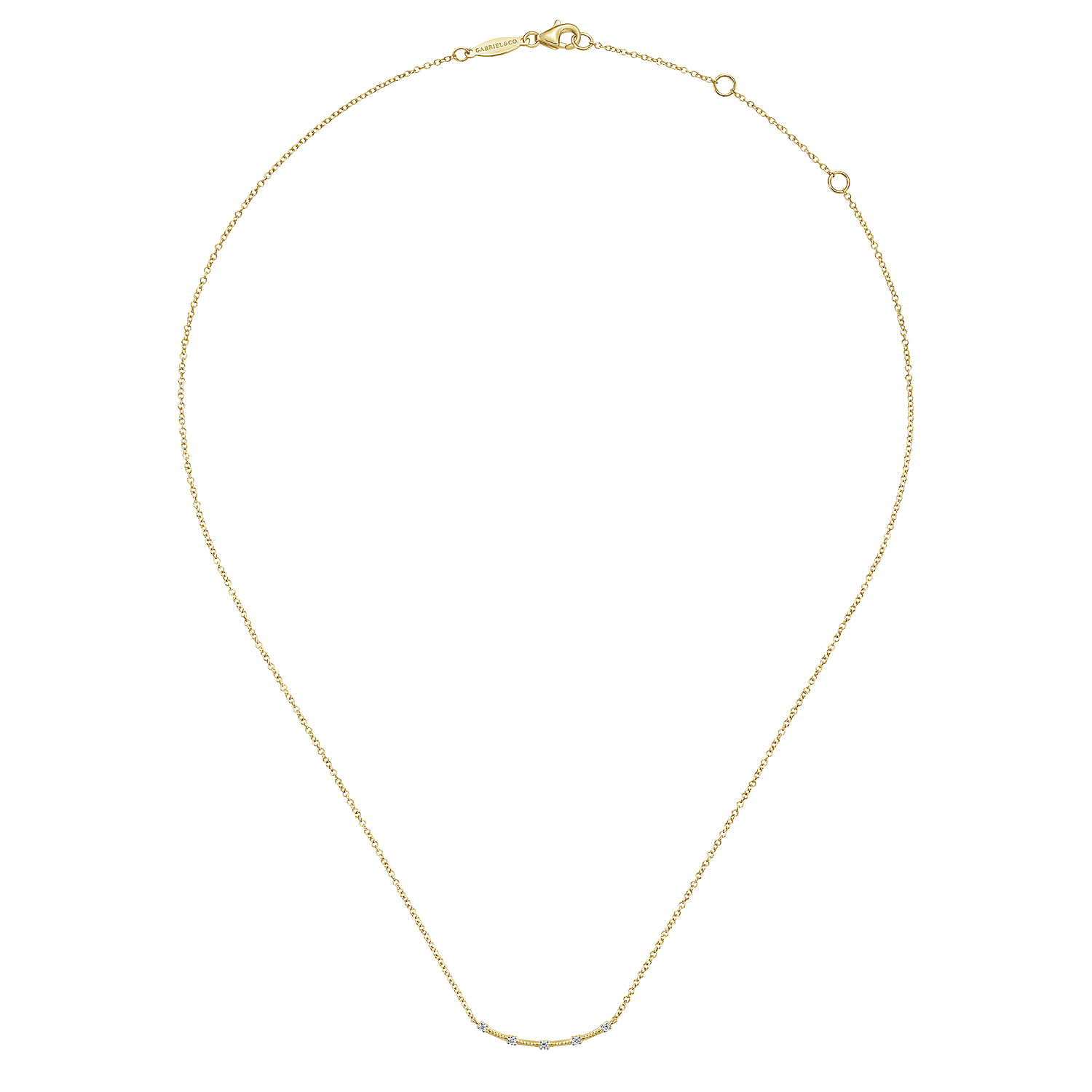 Diamond Stations Bar Necklace in 14K Yellow Gold, photograph 2