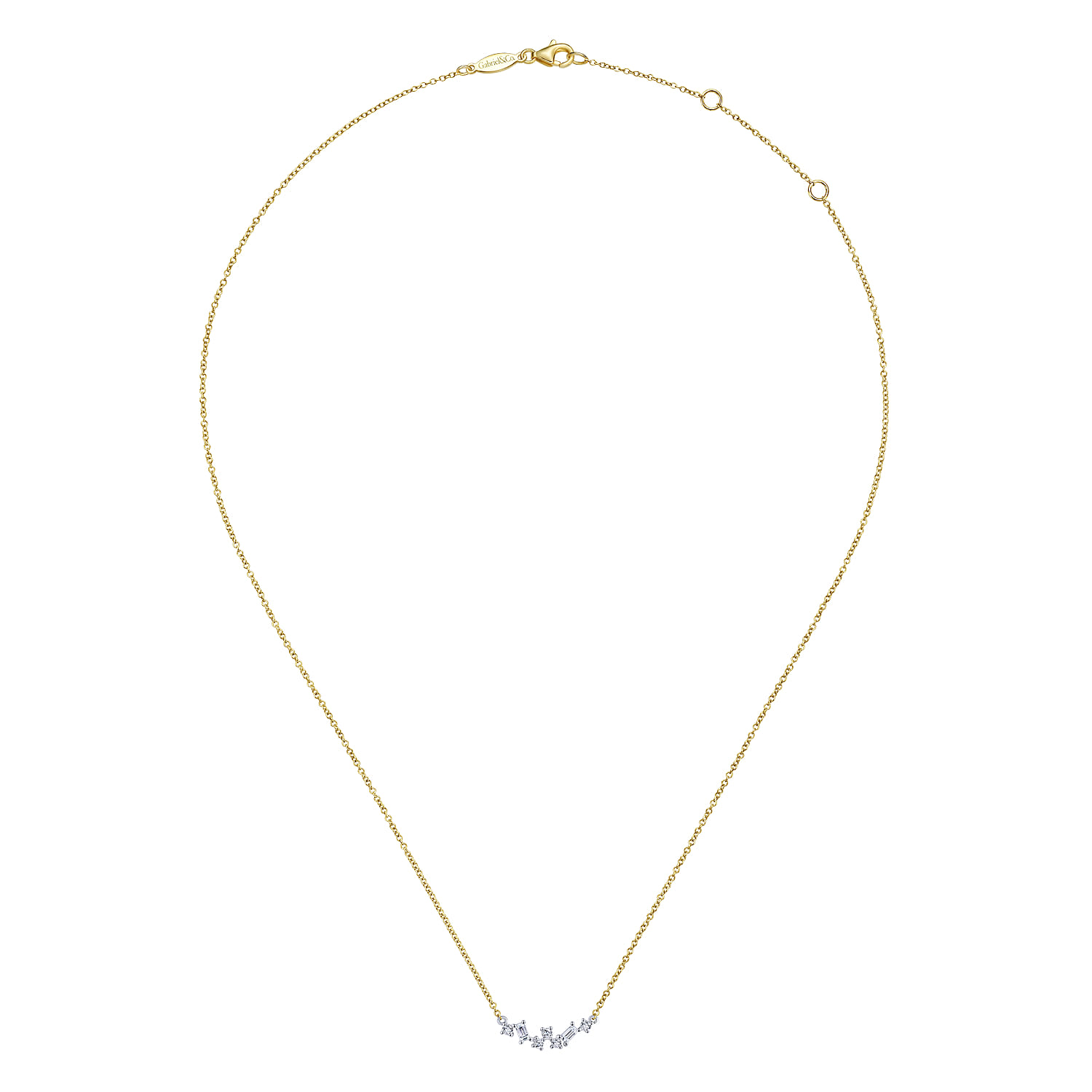 Baguette and Diamond Zig Zag Necklace in 14K White/Yellow Gold, photograph 2