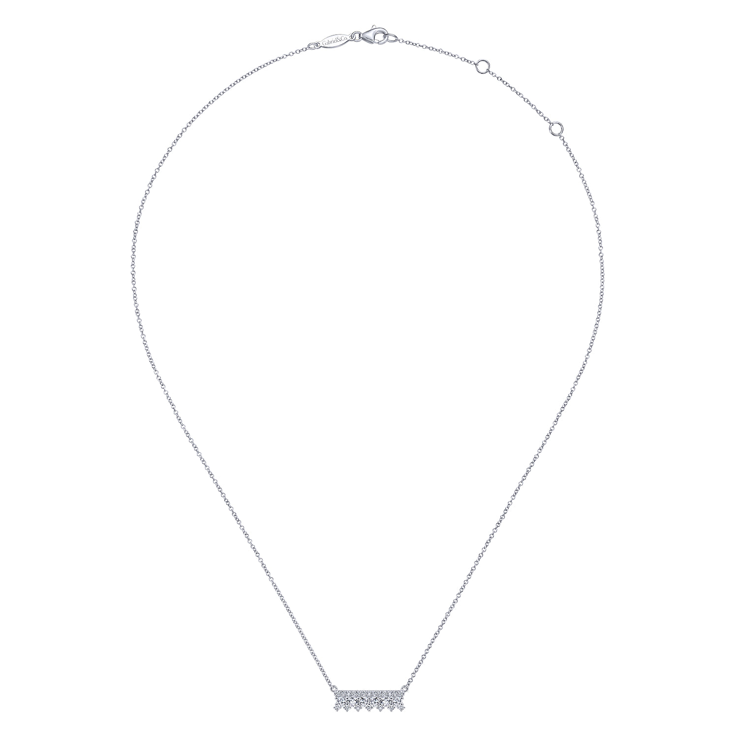 Mini Diamond Bar Necklace in 14K White Gold, photograph 2