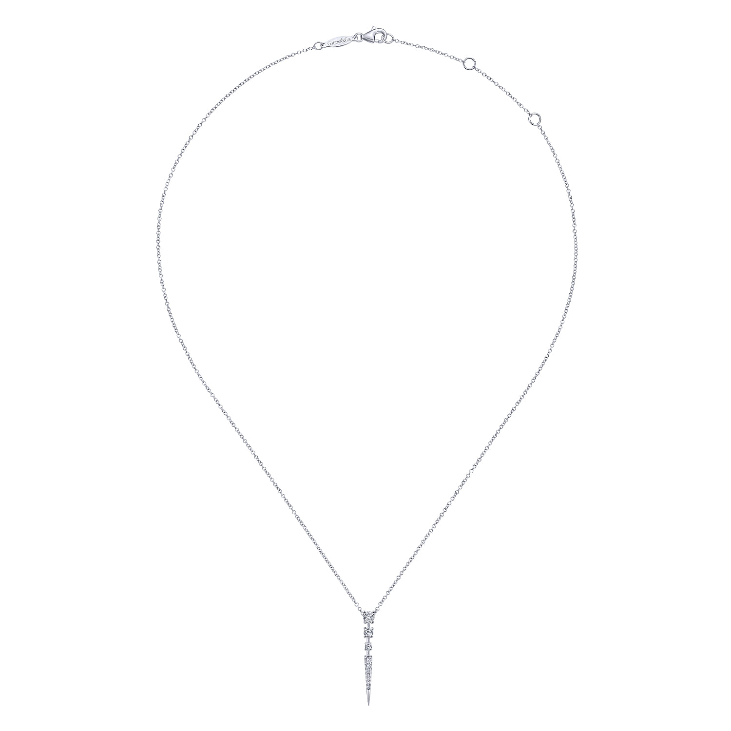 Diamond Spike Pendant Drop Necklace in 14K White Gold, photograph 2