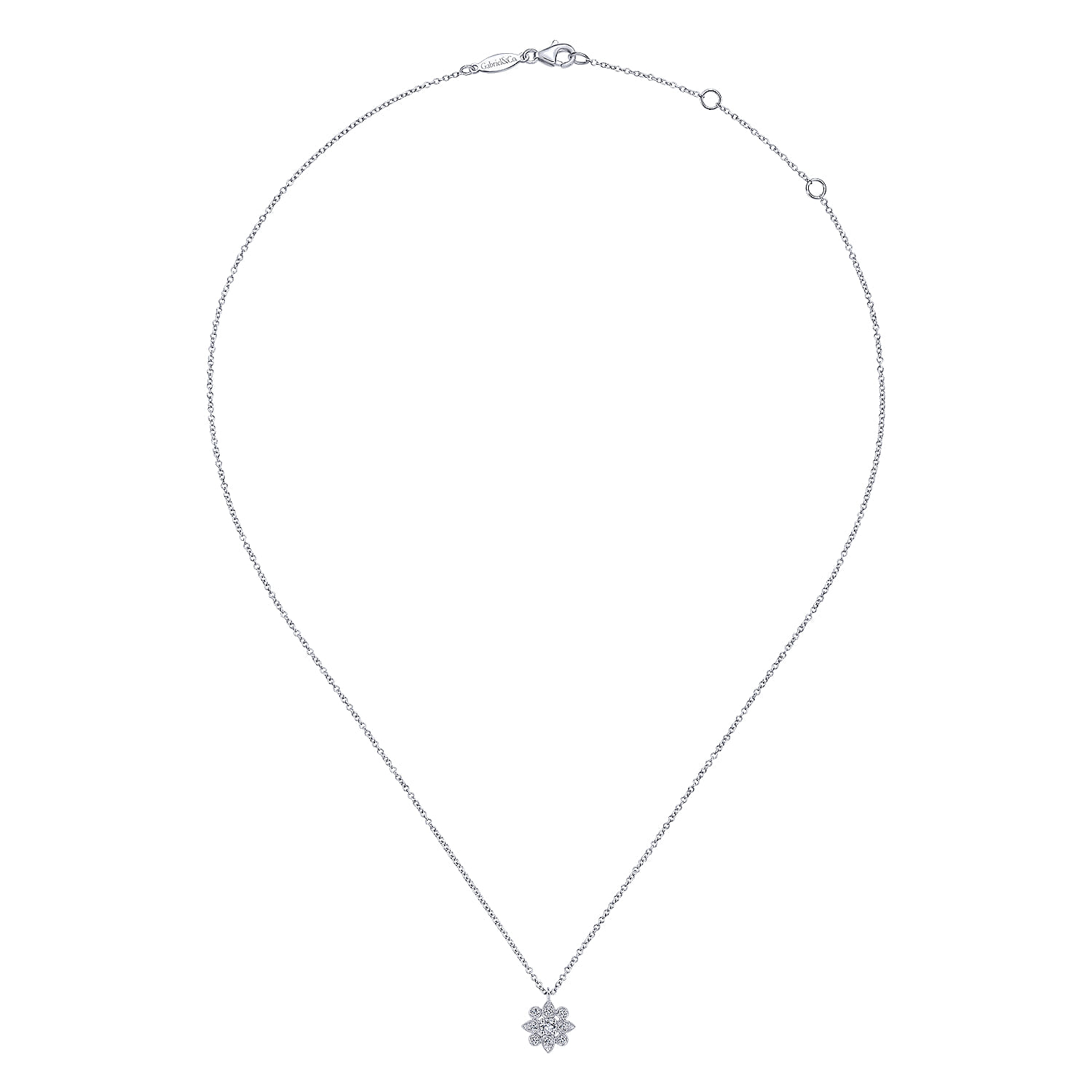 Diamond Flower Pendant Necklace in 14K White Gold, photograph 2