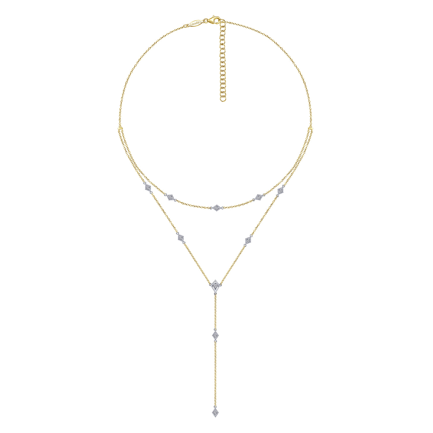 Two Strand Diamond Station Y Necklace in 14K White/Yellow Gold, photograph 2