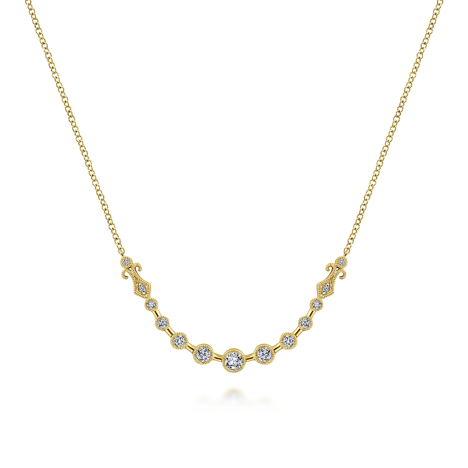 Milgrain Bezel Set Diamond Curved Bar Necklace