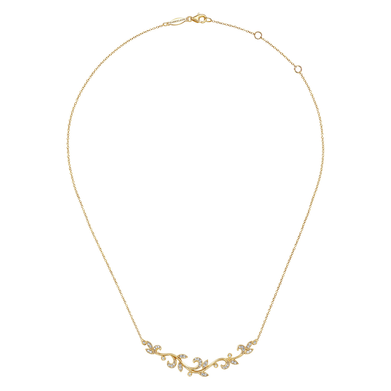 Floral Branch Diamond Necklace in 14K Yellow Gold, photograph 2