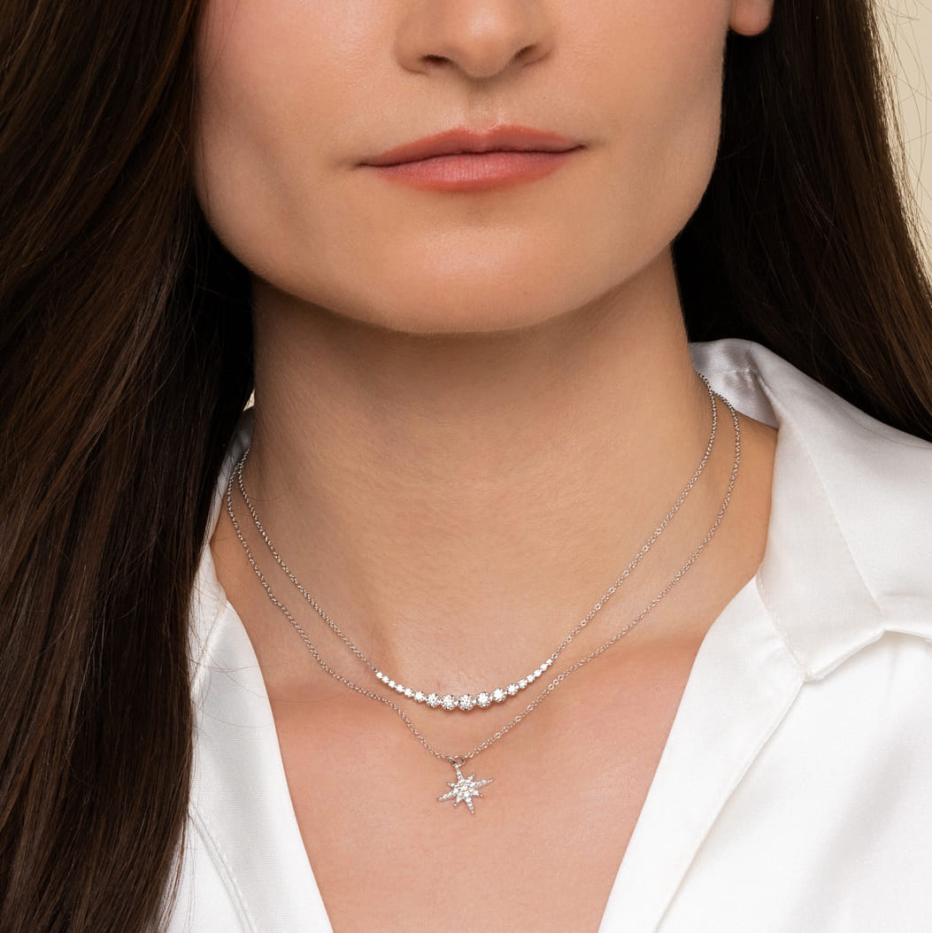 Diamond Curved Bar Necklace in 14K White Gold, photograph 3