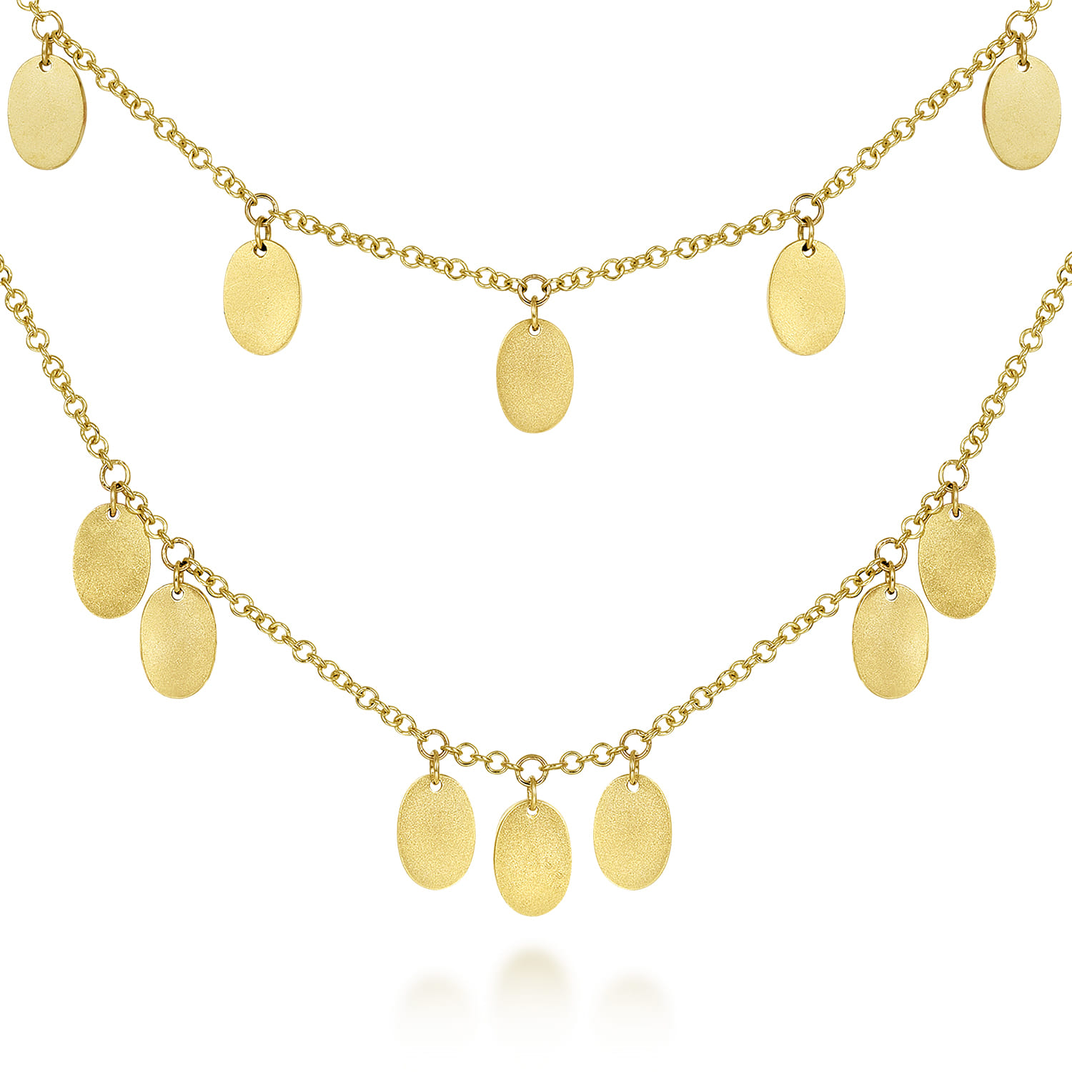 Two Strand Necklace with Drops in 14K Yellow Gold