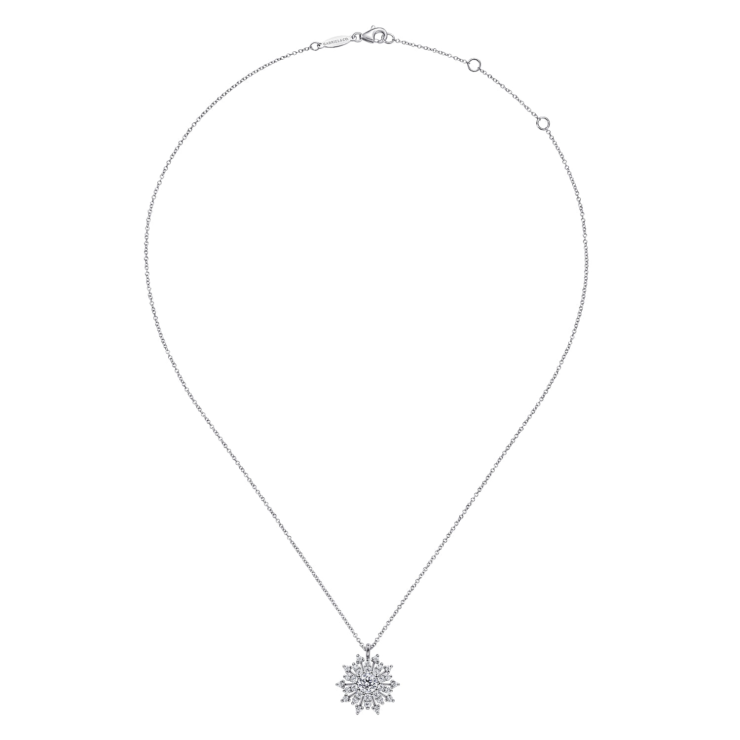 Diamond Snowflake Pendant Necklace in 14K White Gold, photograph 2