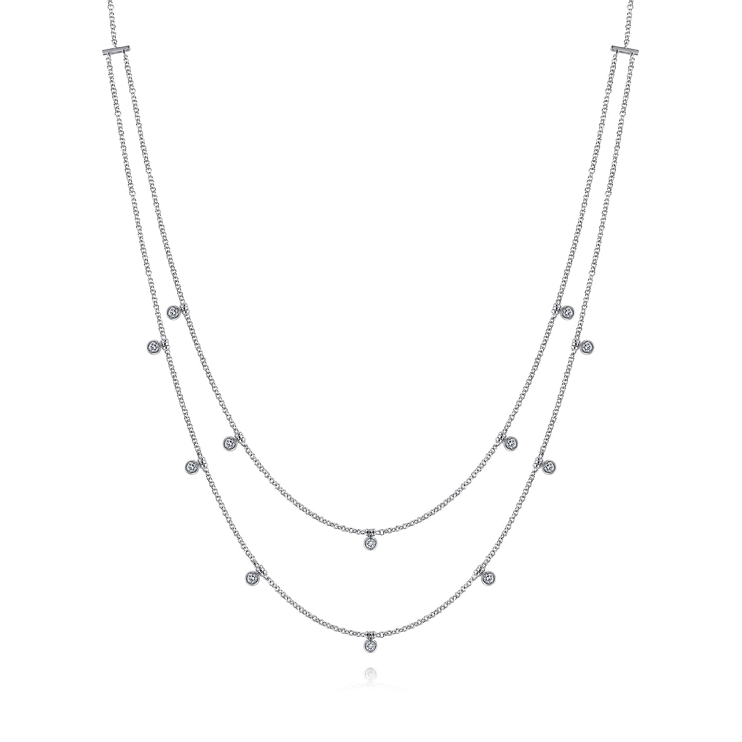 Two Row Necklace with Diamond Drops