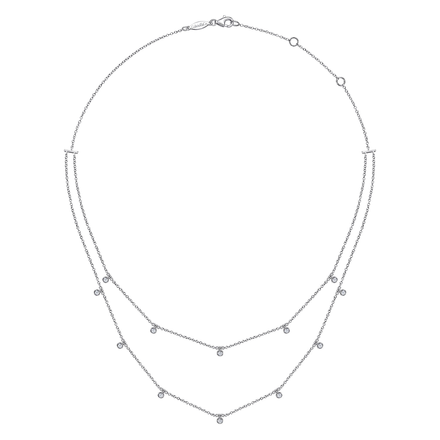 Two Row Necklace with Diamond Drops in 14K White Gold, photograph 2