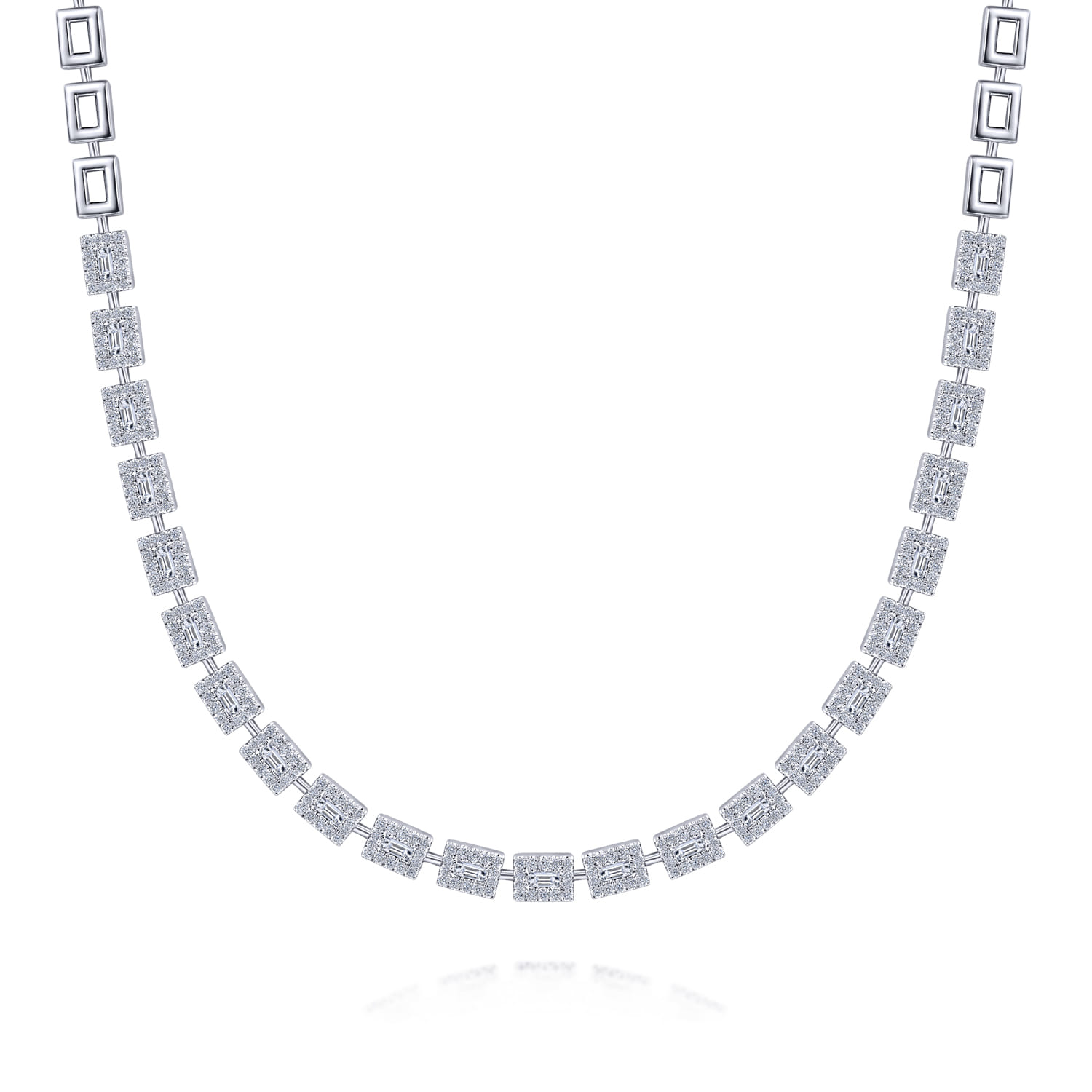 Station Necklace with Diamond Halo Baguettes