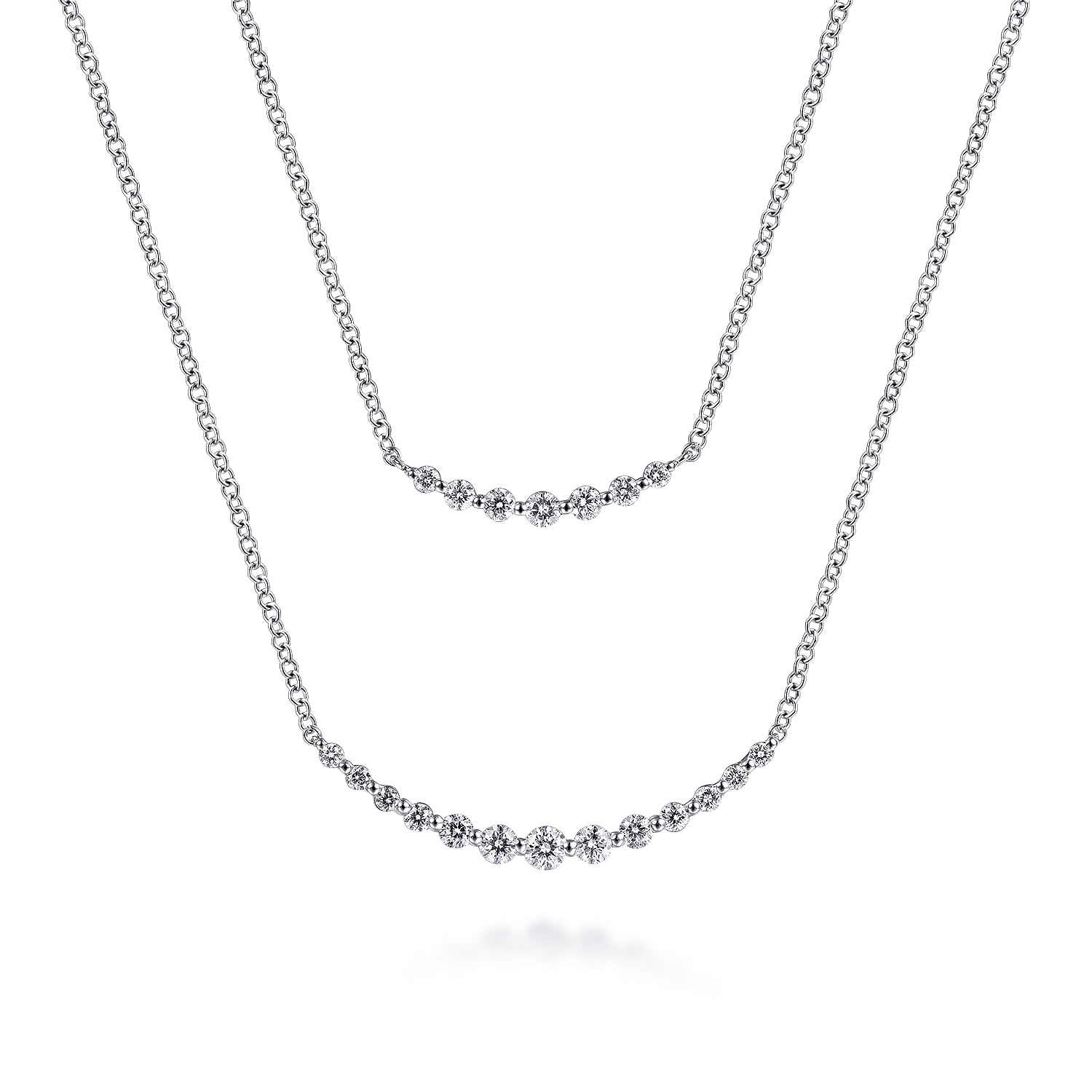 Diamond Layered Bar Necklace in 14K White Gold