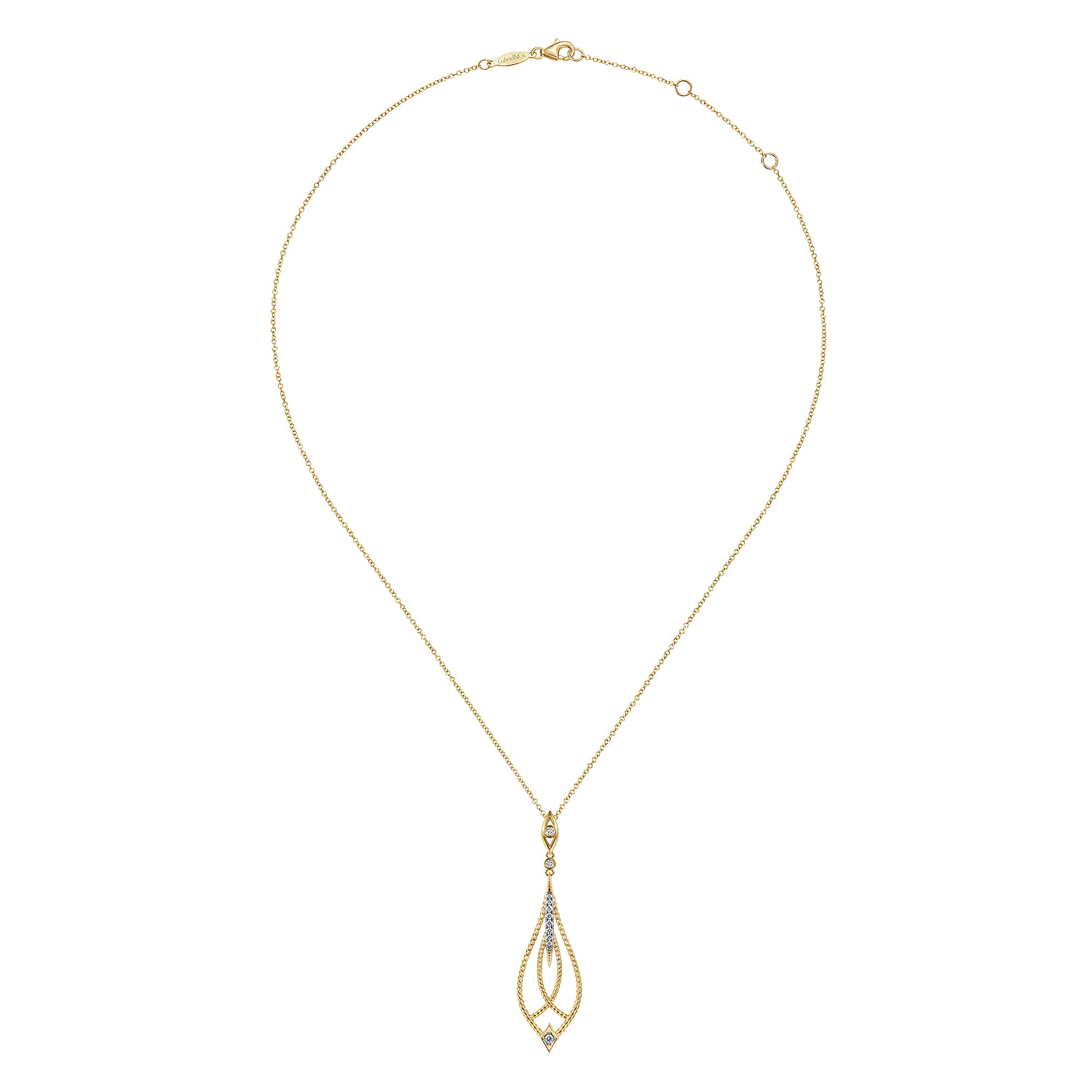 Open Teardrop Pendant Necklace with Diamond Accents in 14K Yellow Gold, photograph 2