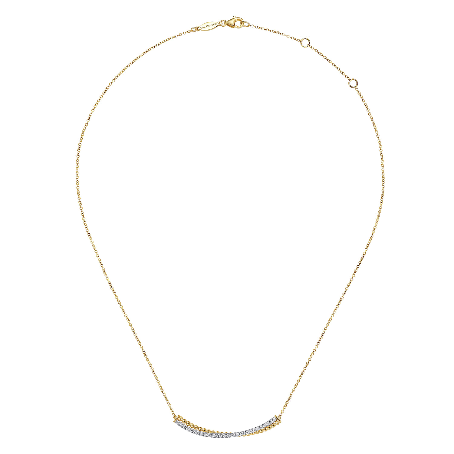 Bar Necklace Curved Diamond 0.3ct Bujukan in 14K White/Yellow Gold, photograph 2