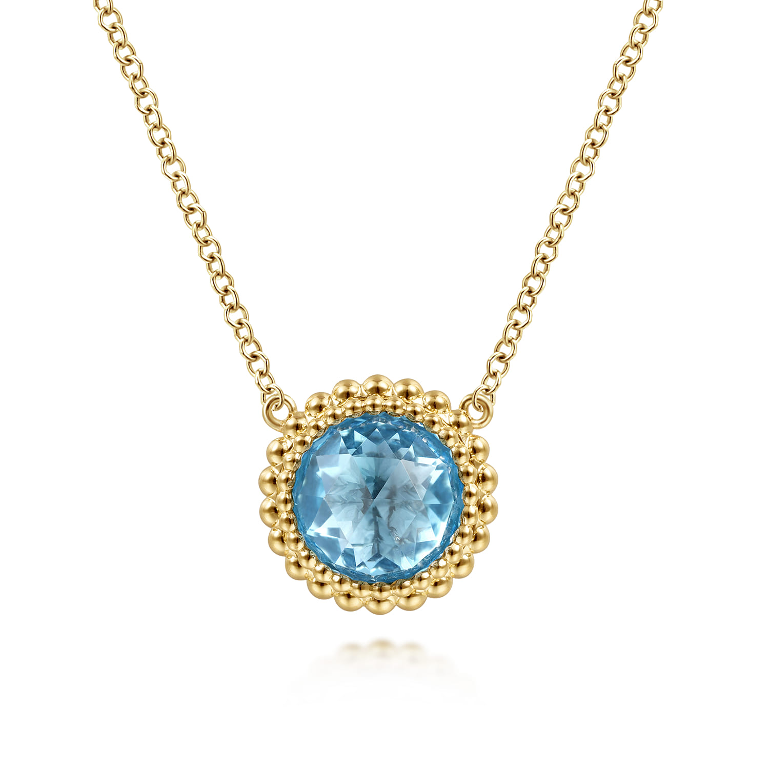 Round Blue Topaz Pendant Necklace with Bujukan Bead Halo