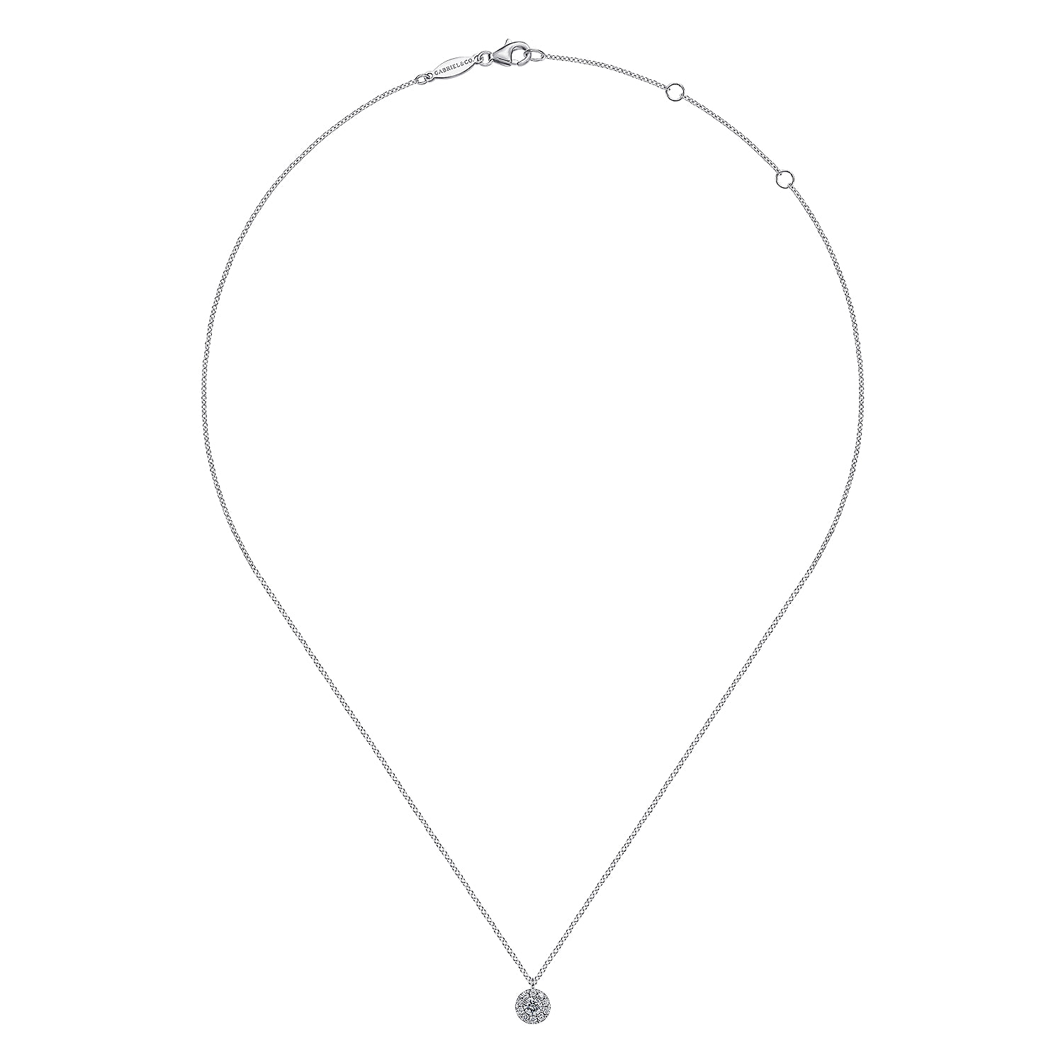 Diamond Halo Pendant Necklace in 14K White Gold, photograph 2