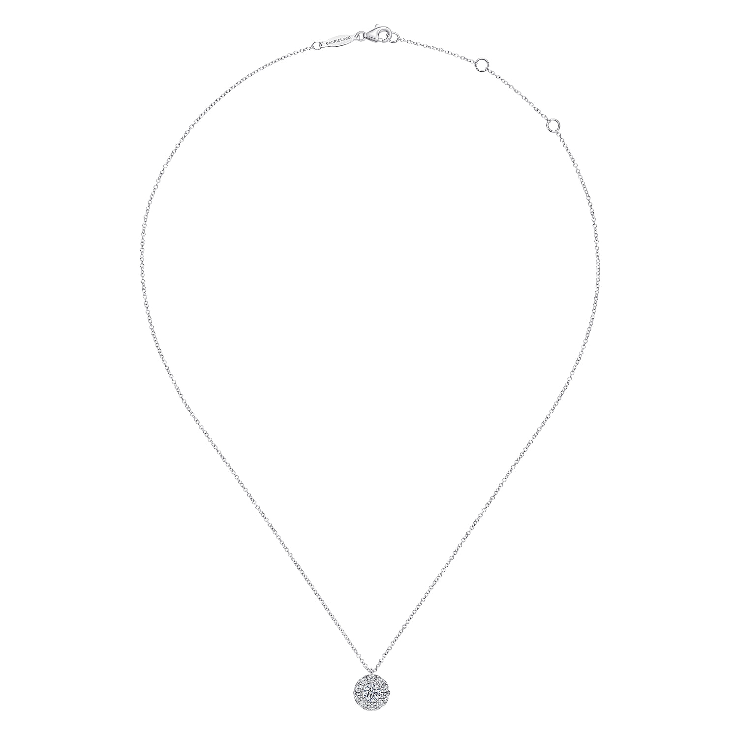 Diamond Halo Pendant Necklace in 14K White Gold, photograph 2