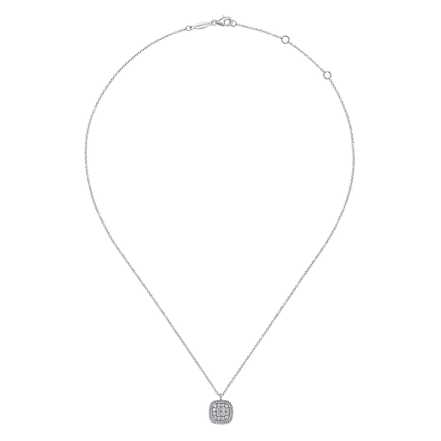 Pave Diamond Pendant Necklace in 14K White Gold, photograph 2