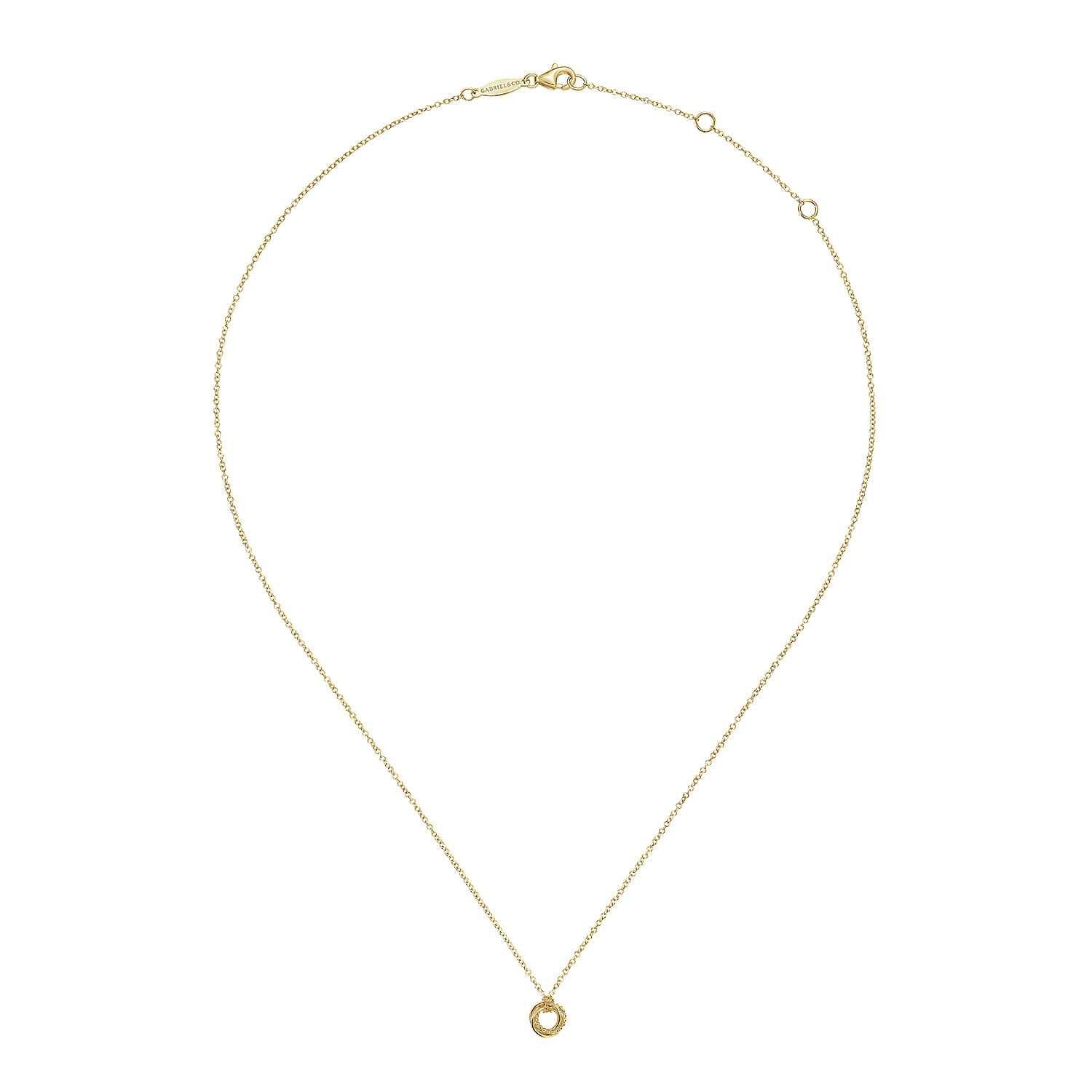 Plain and Bujukan Beaded Interlocking Circles Pendant Necklace in 14K Yellow Gold, photograph 2