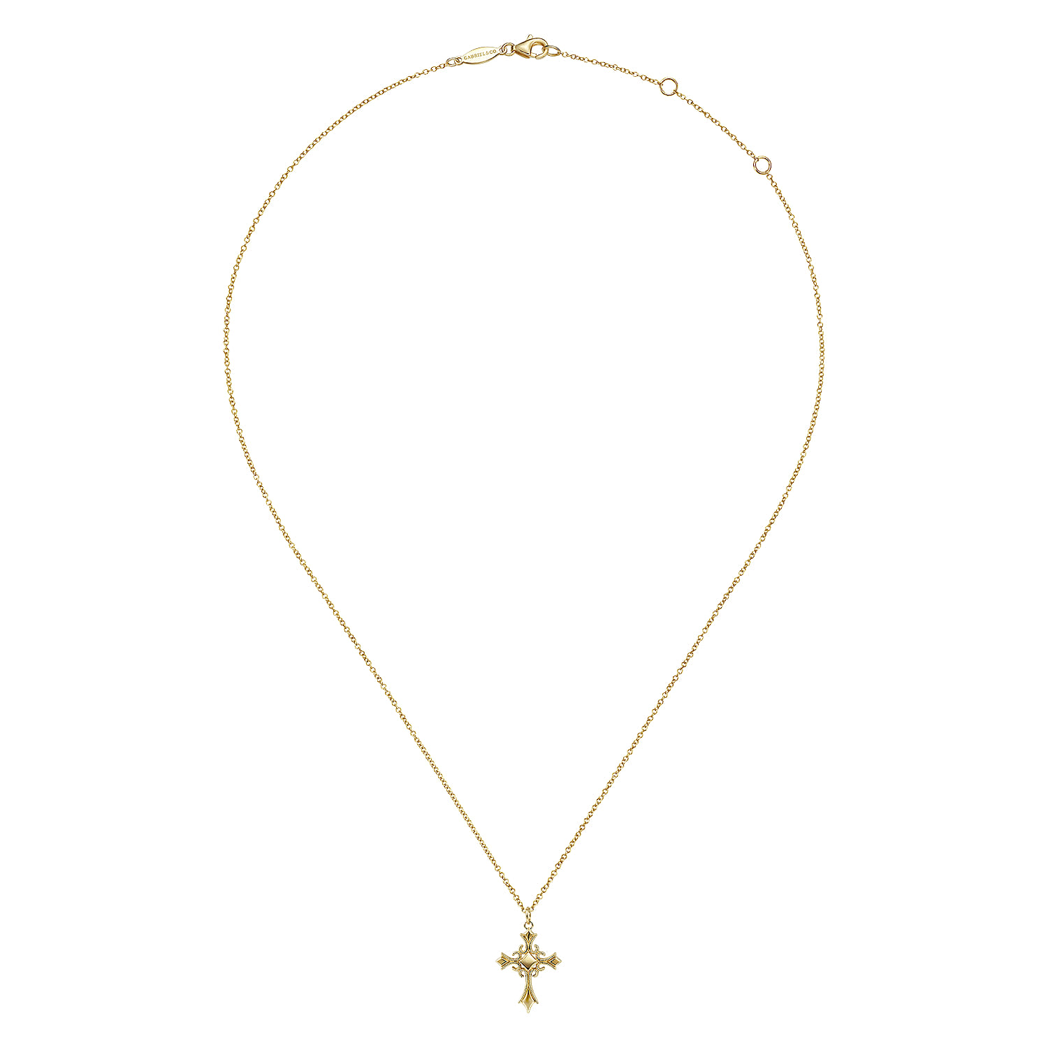 Vintage Inspired Cross Pendant Necklace in 14K Yellow Gold, photograph 2