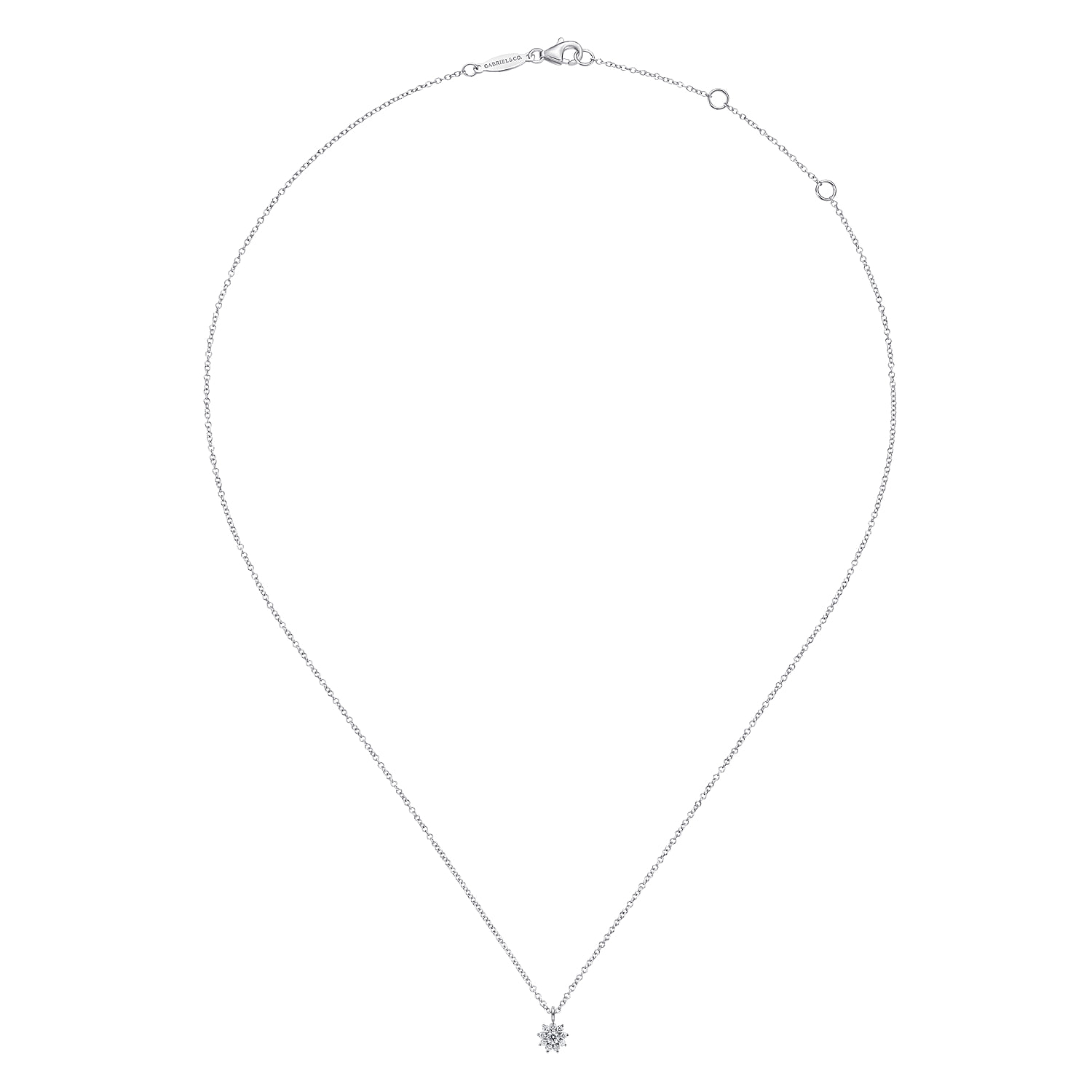 Diamond Flower Pendant Necklace in 14K White Gold, photograph 2