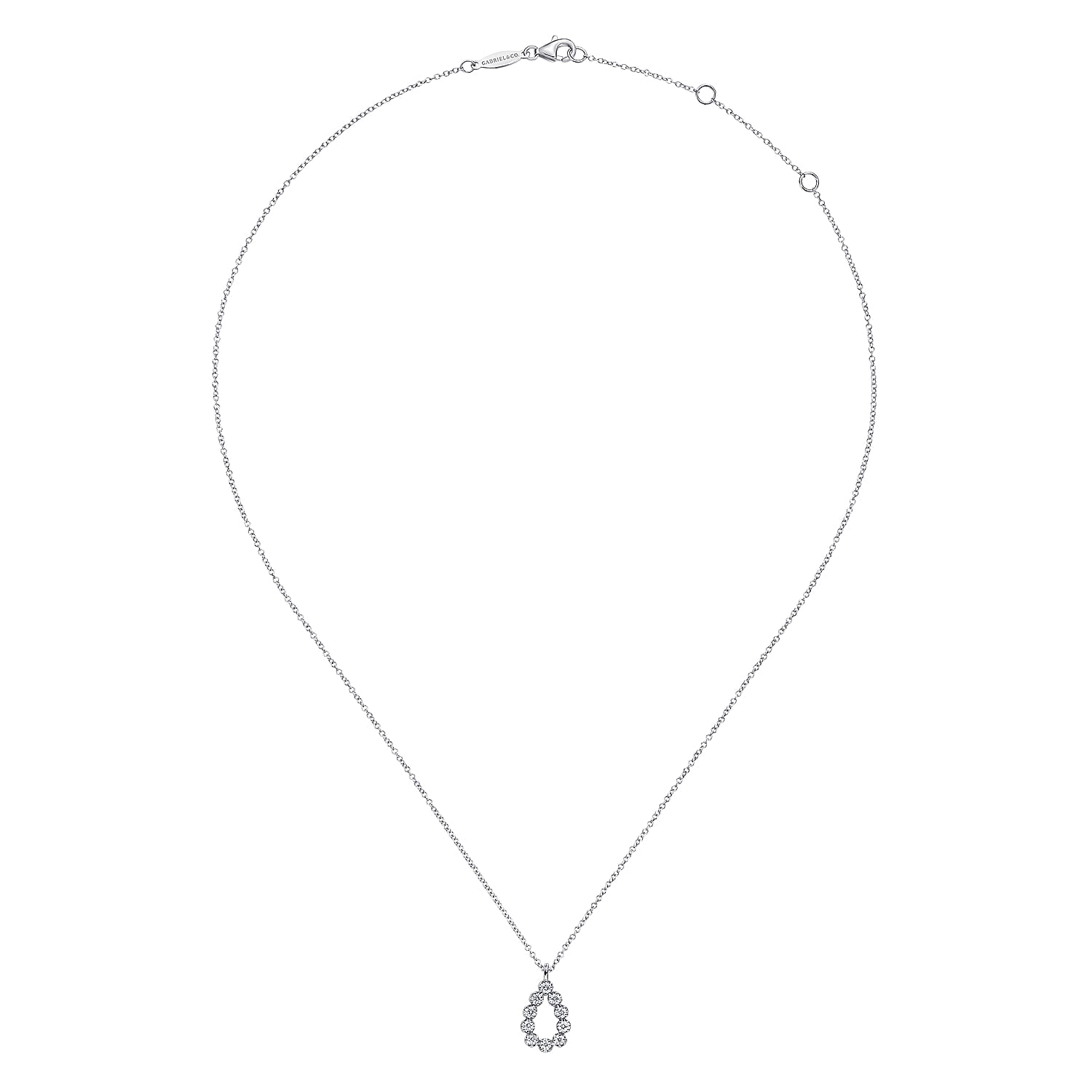 Diamond Teardrop Pendant Necklace in 14K White Gold, photograph 2