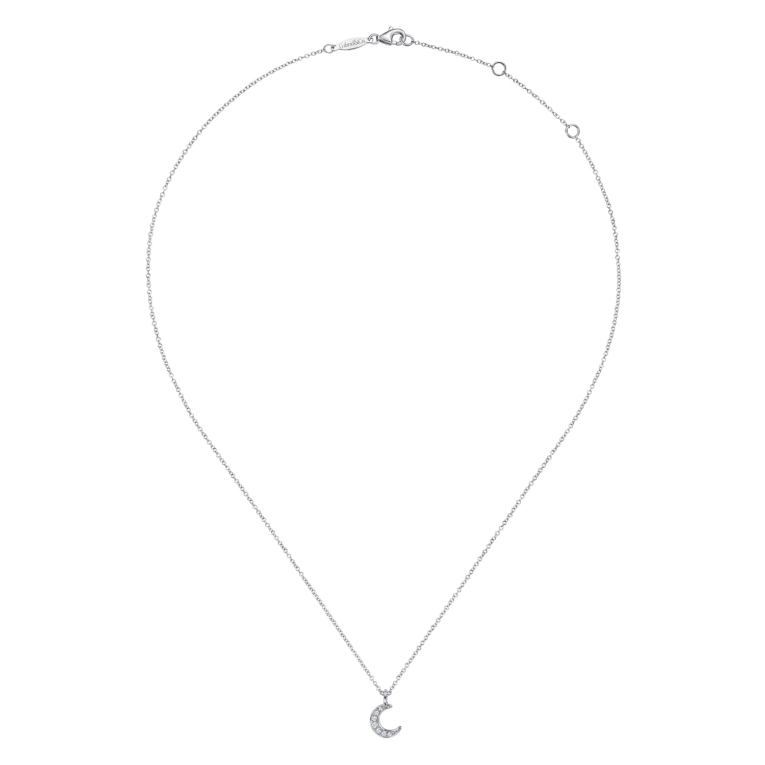 Diamond Pave Crescent Moon Pendant Necklace in 14K White Gold, photograph 2