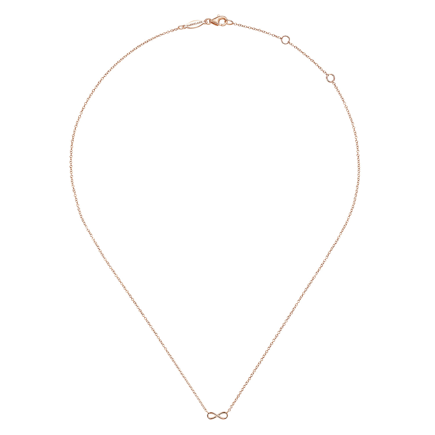 Infinity Pendant Necklace in 14K Rose Gold, photograph 2