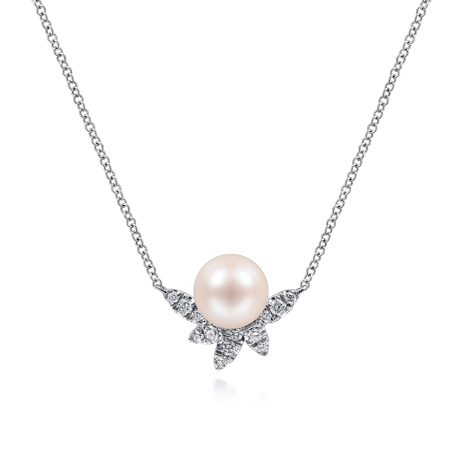 Pearl and Diamond Necklace in 14K White Gold