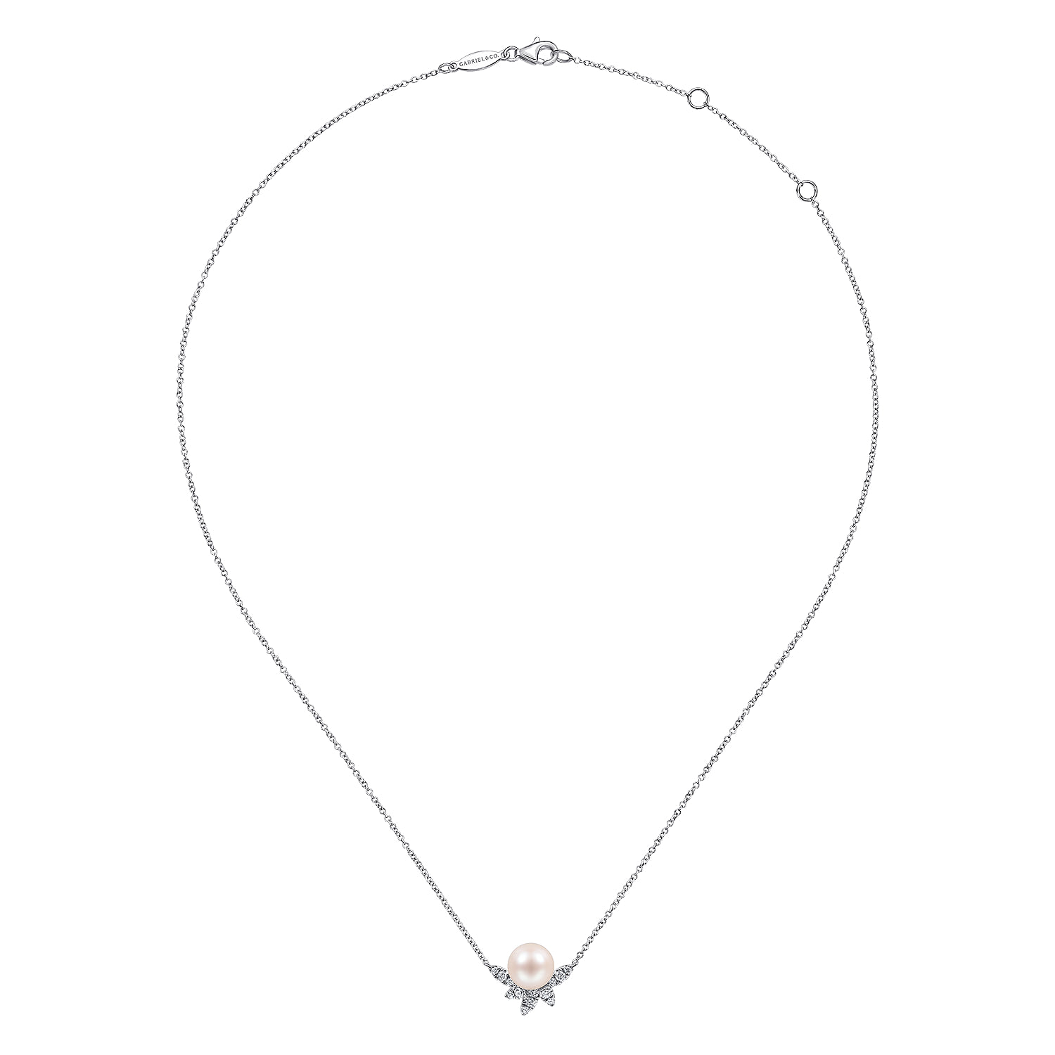Pearl and Diamond Necklace in 14K White Gold, photograph 2