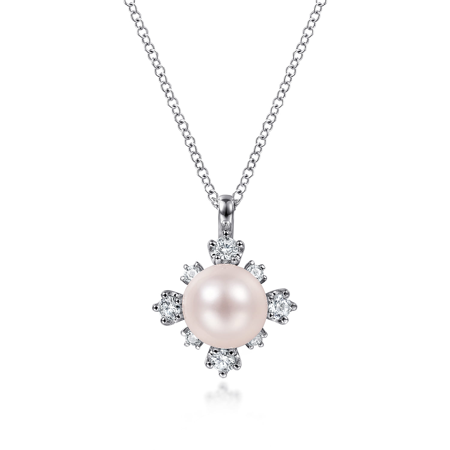 Round Pearl Pendant Necklace with Diamond Accents