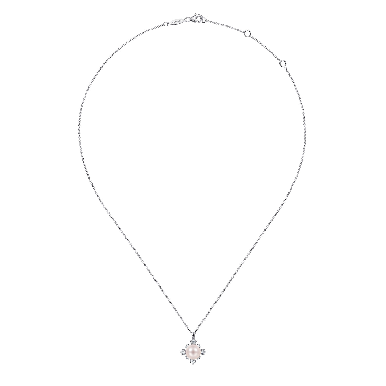 Round Pearl Pendant Necklace with Diamond Accents in 14K White Gold, photograph 2