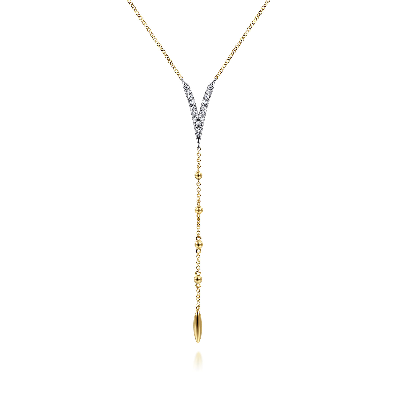 Pave Diamond Layered Chevron Necklace in 14K White/Yellow Gold, photograph 2