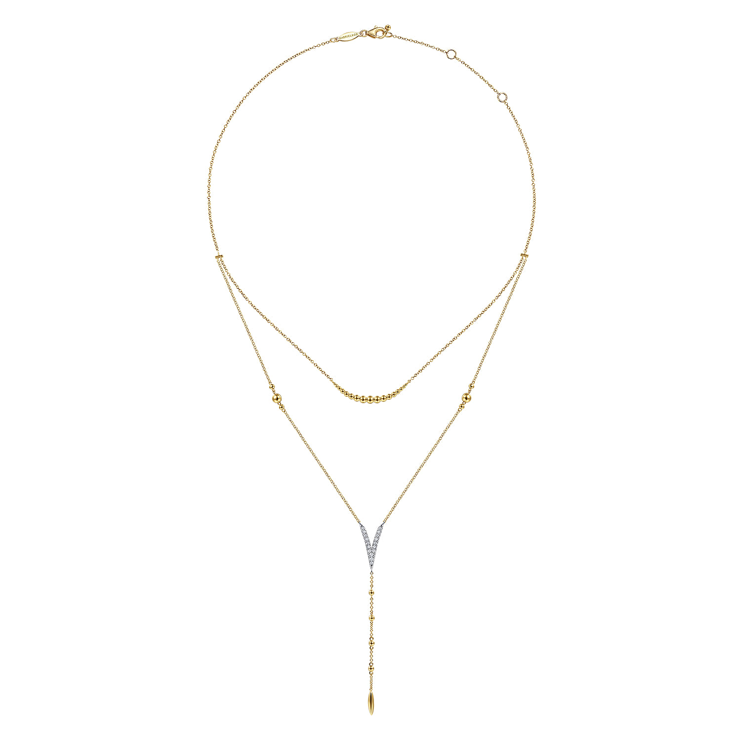 Pave Diamond Layered Chevron Necklace in 14K White/Yellow Gold, photograph 3