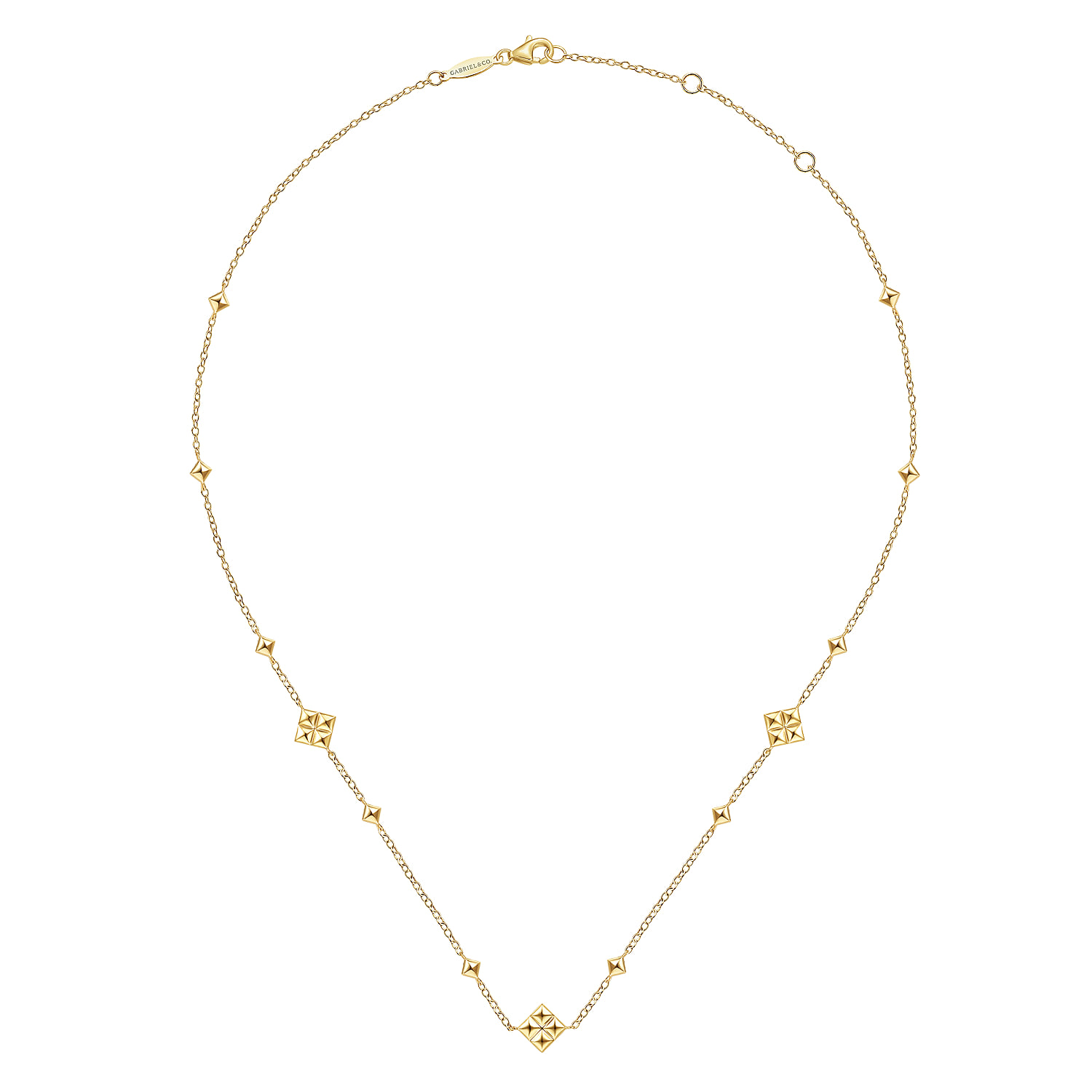 Pyramid Quatrefoil Station Necklace in 14K Yellow Gold, photograph 2