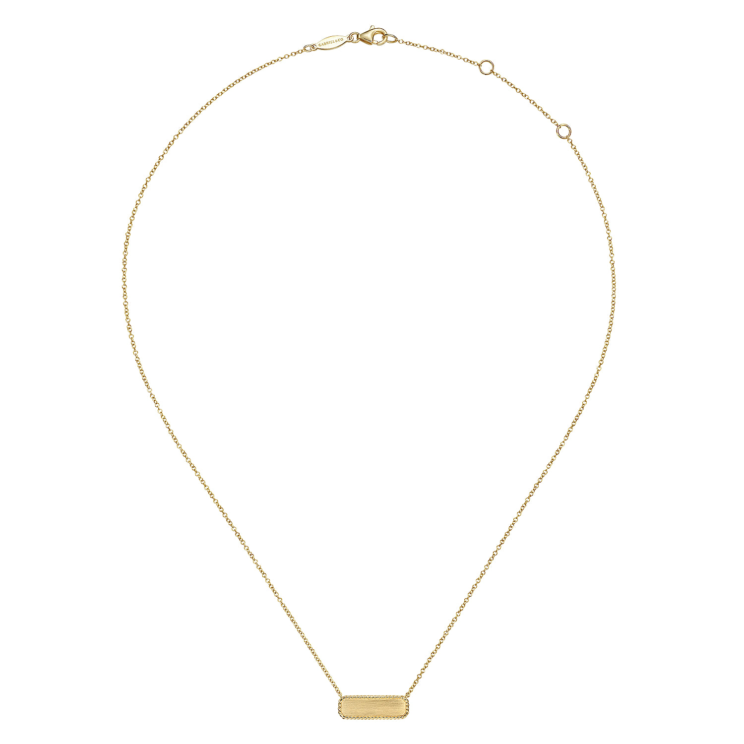 Rectangular ID Pendant Necklace with Twisted Rope Frame in 14K Yellow Gold, photograph 2