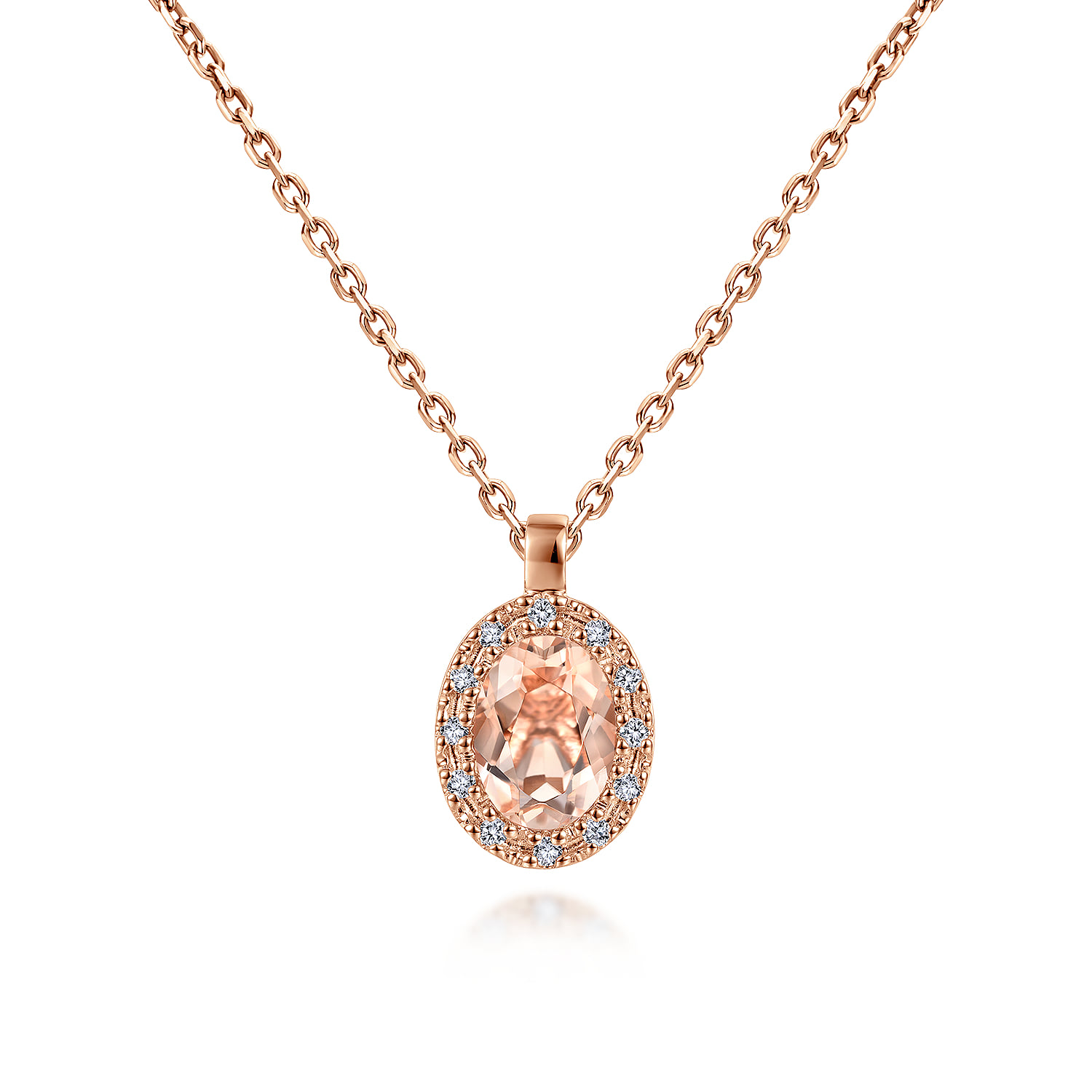 18 inch Morganite and Diamond Halo Drop Necklace