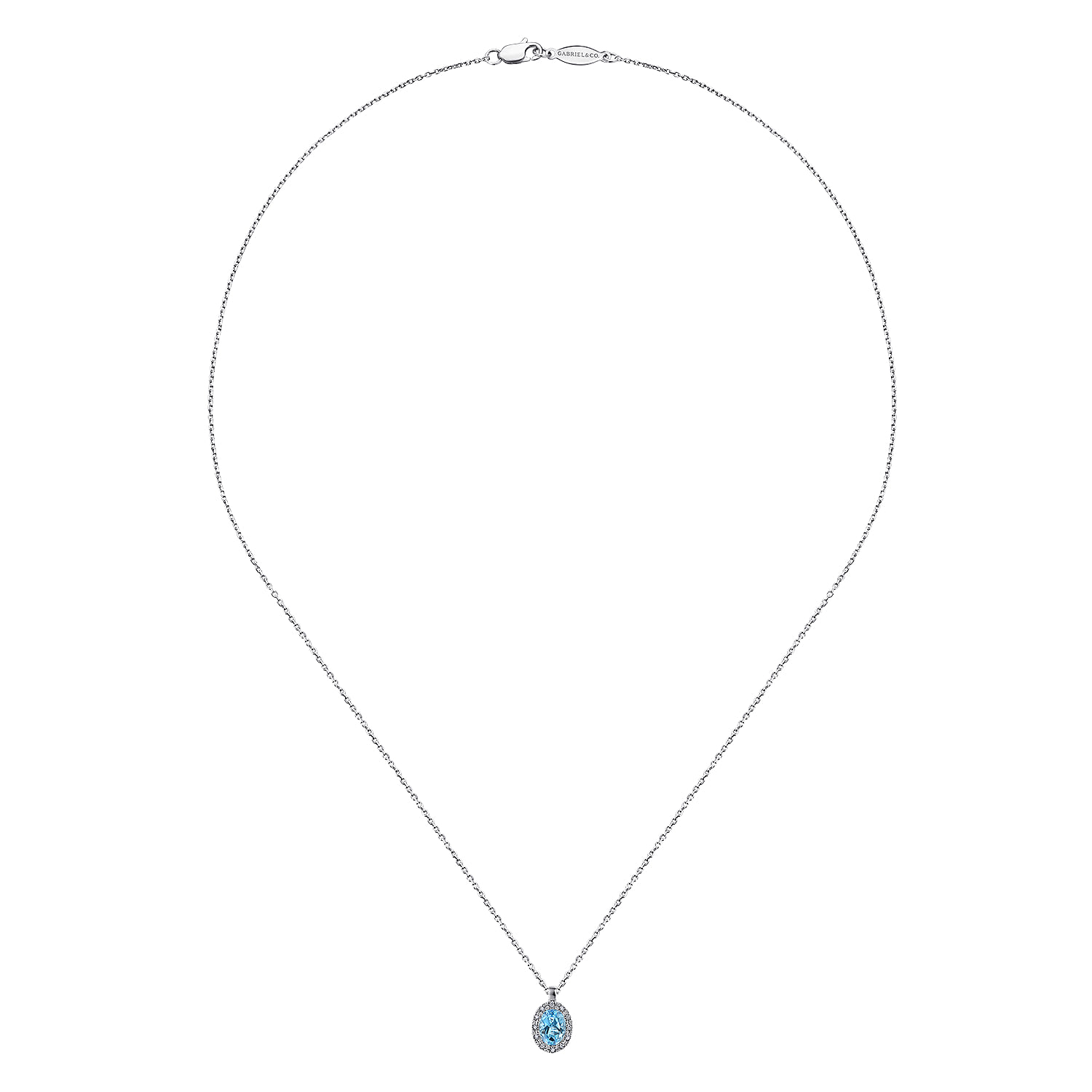 18 inch Blue Topaz and Diamond Halo Drop Necklace in 14K White Gold, photograph 2