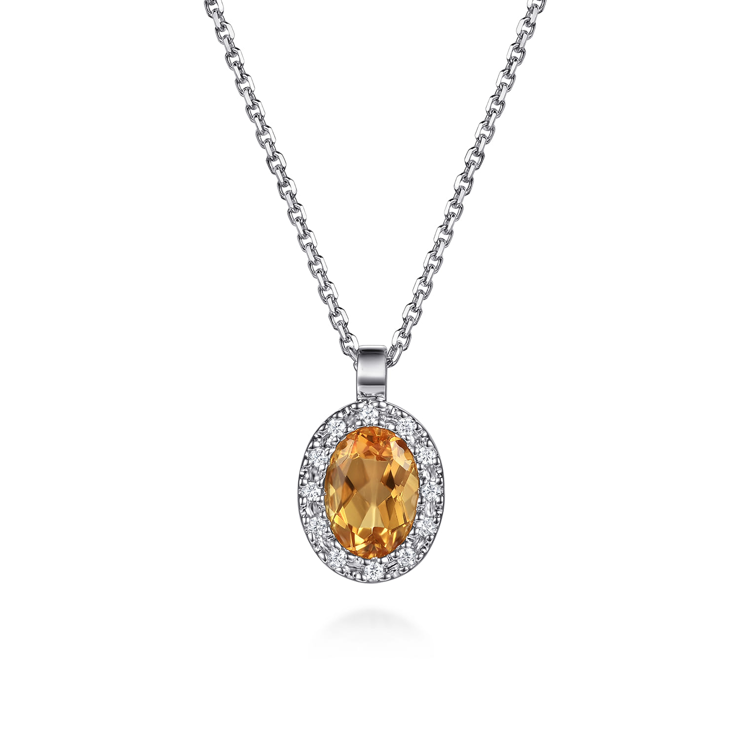 18 inch Citrine and Diamond Halo Drop Necklace