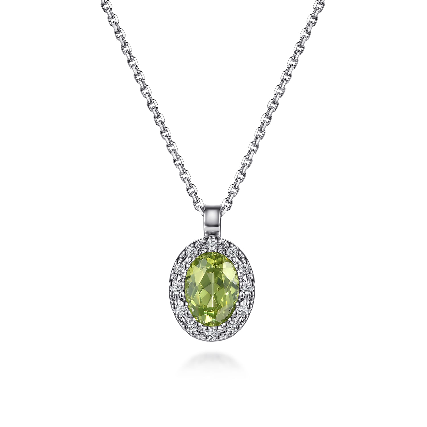 18 inch Peridot and Diamond Halo Drop Necklace