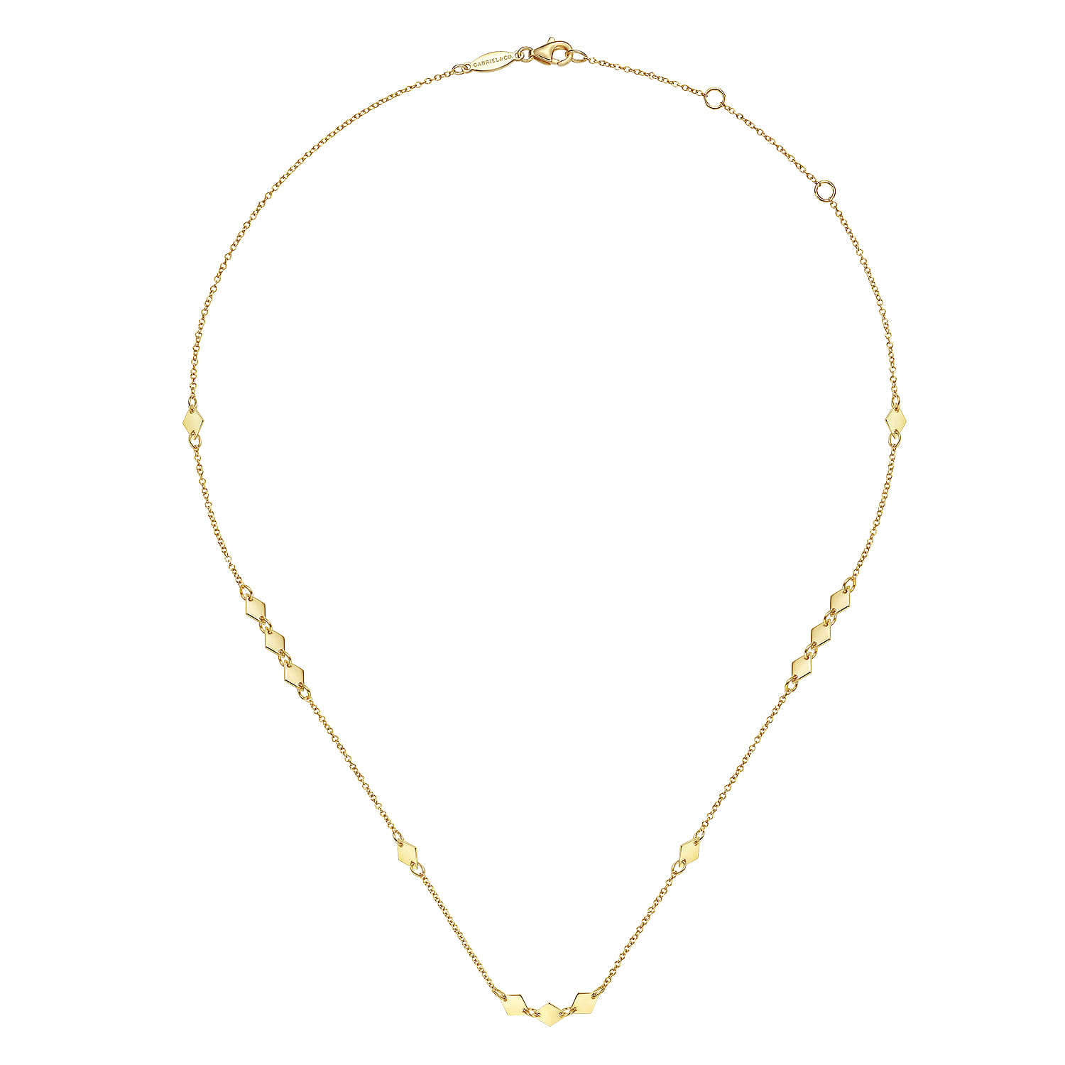 Diamond Shaped Disc Station Necklace in 14K Yellow Gold, photograph 2