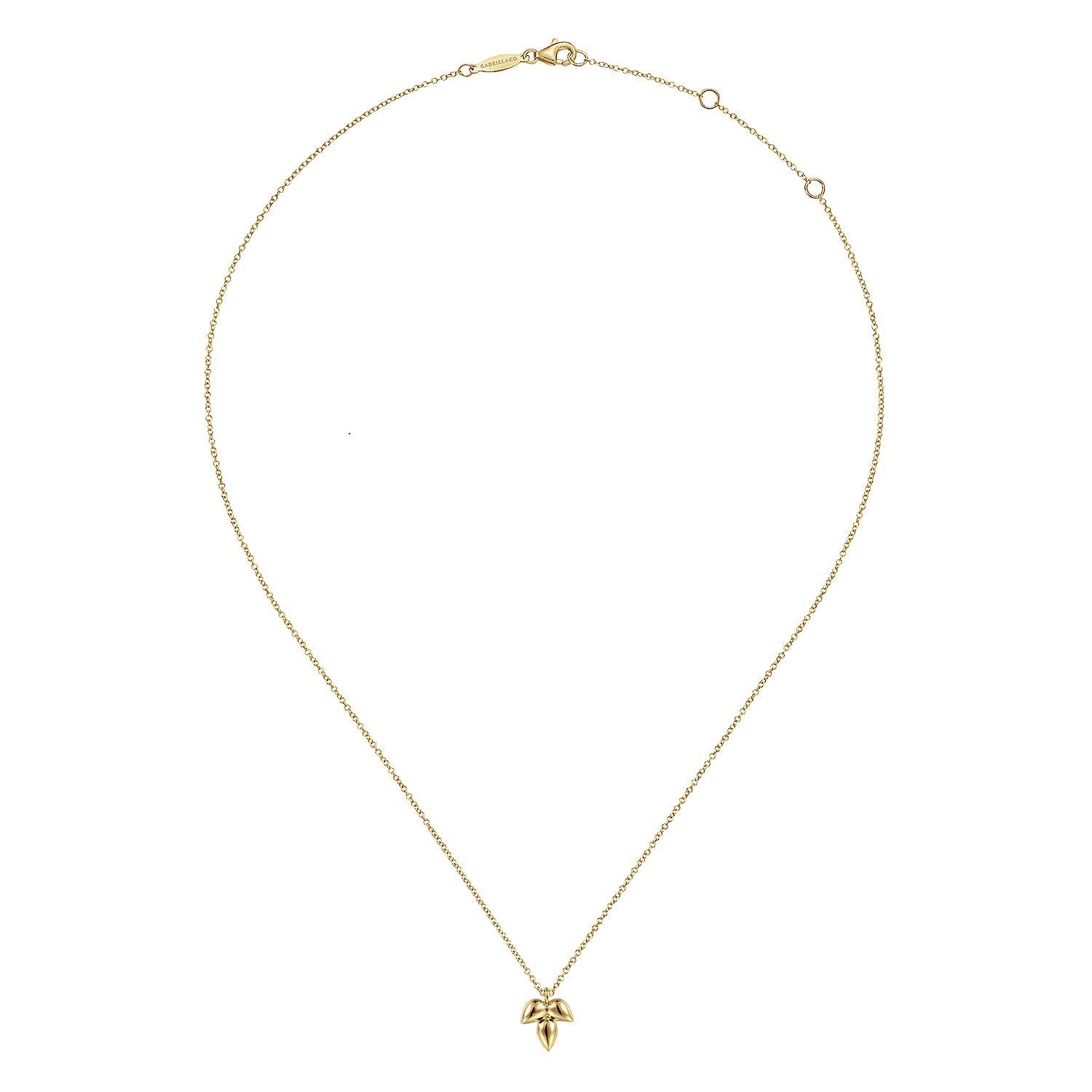 Triple Teardrop Pendant Necklace in 14K Yellow Gold, photograph 2