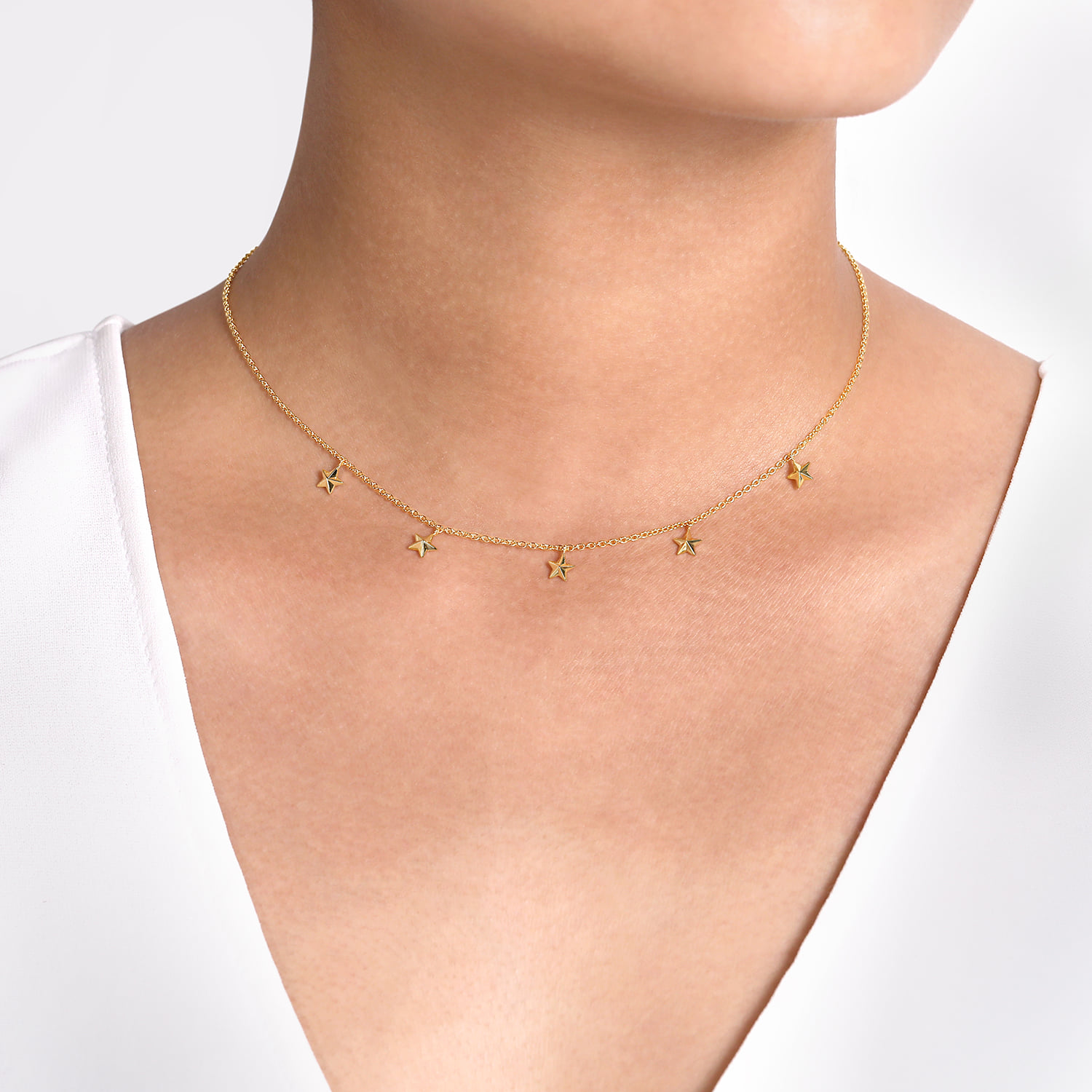 Star Drop Station Necklace in 14K Yellow Gold, photograph 3