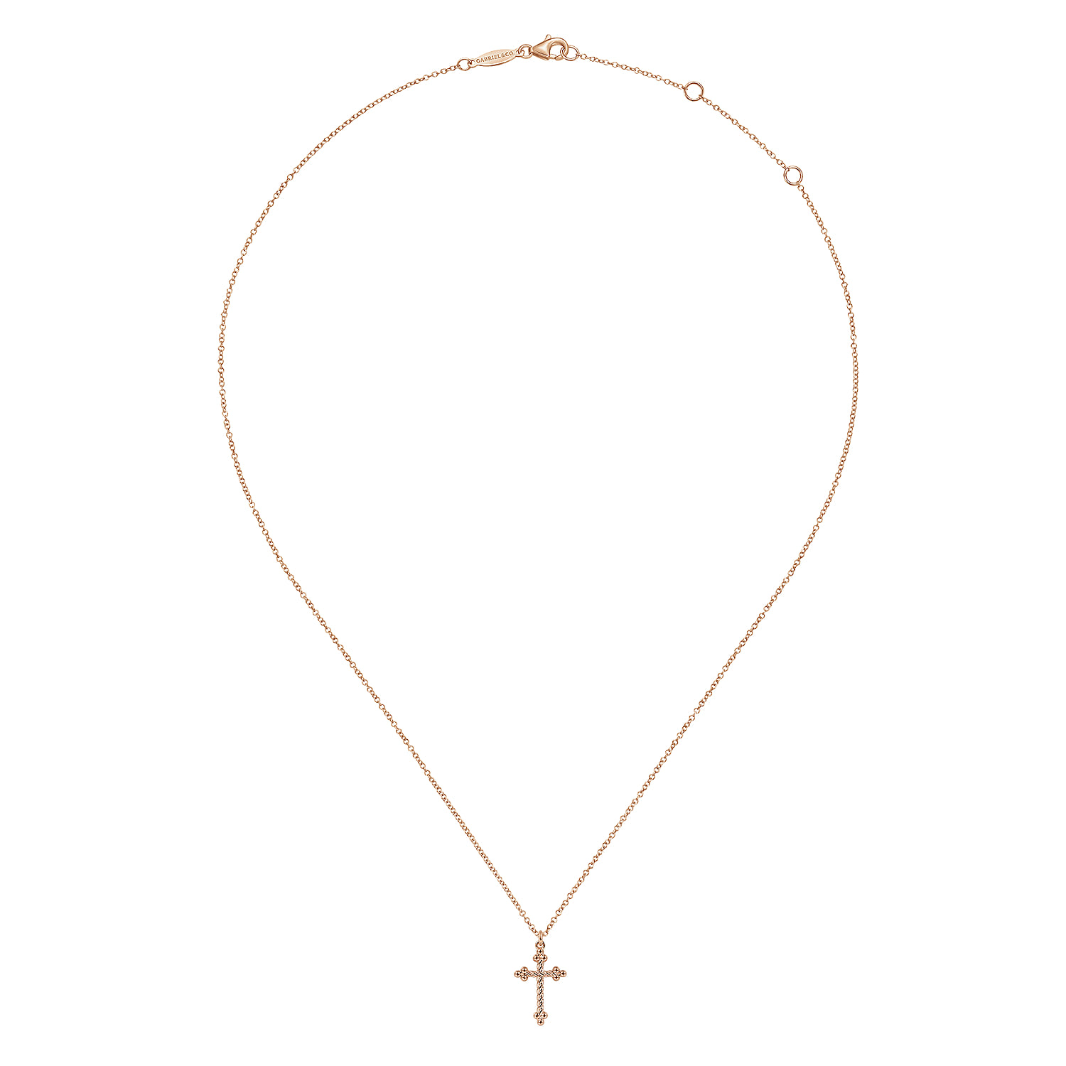 Twisted Rope Cross Pendant Necklace in 14K Rose Gold, photograph 2