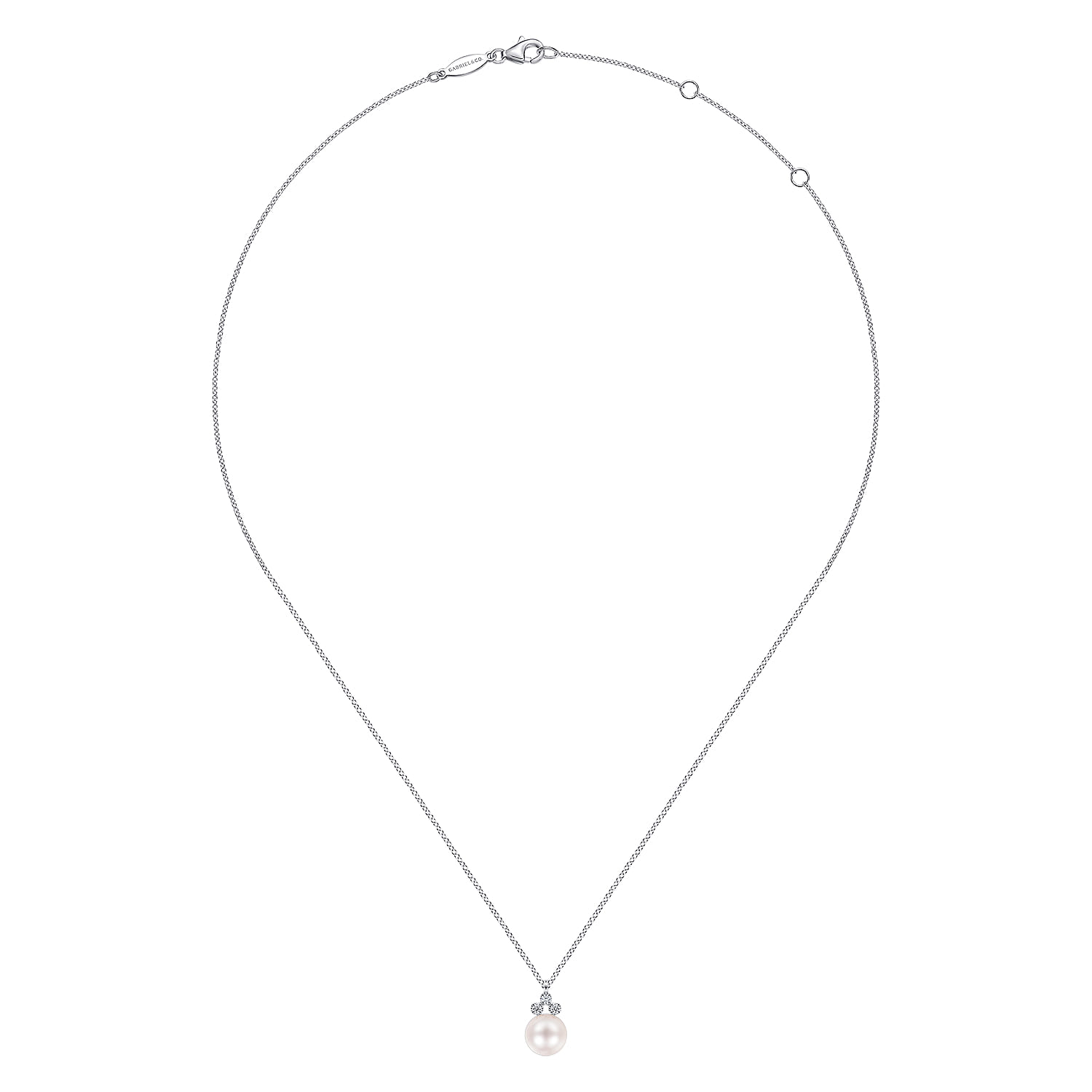 Diamond and Pearl Pendant Necklace in 14K White Gold, photograph 2