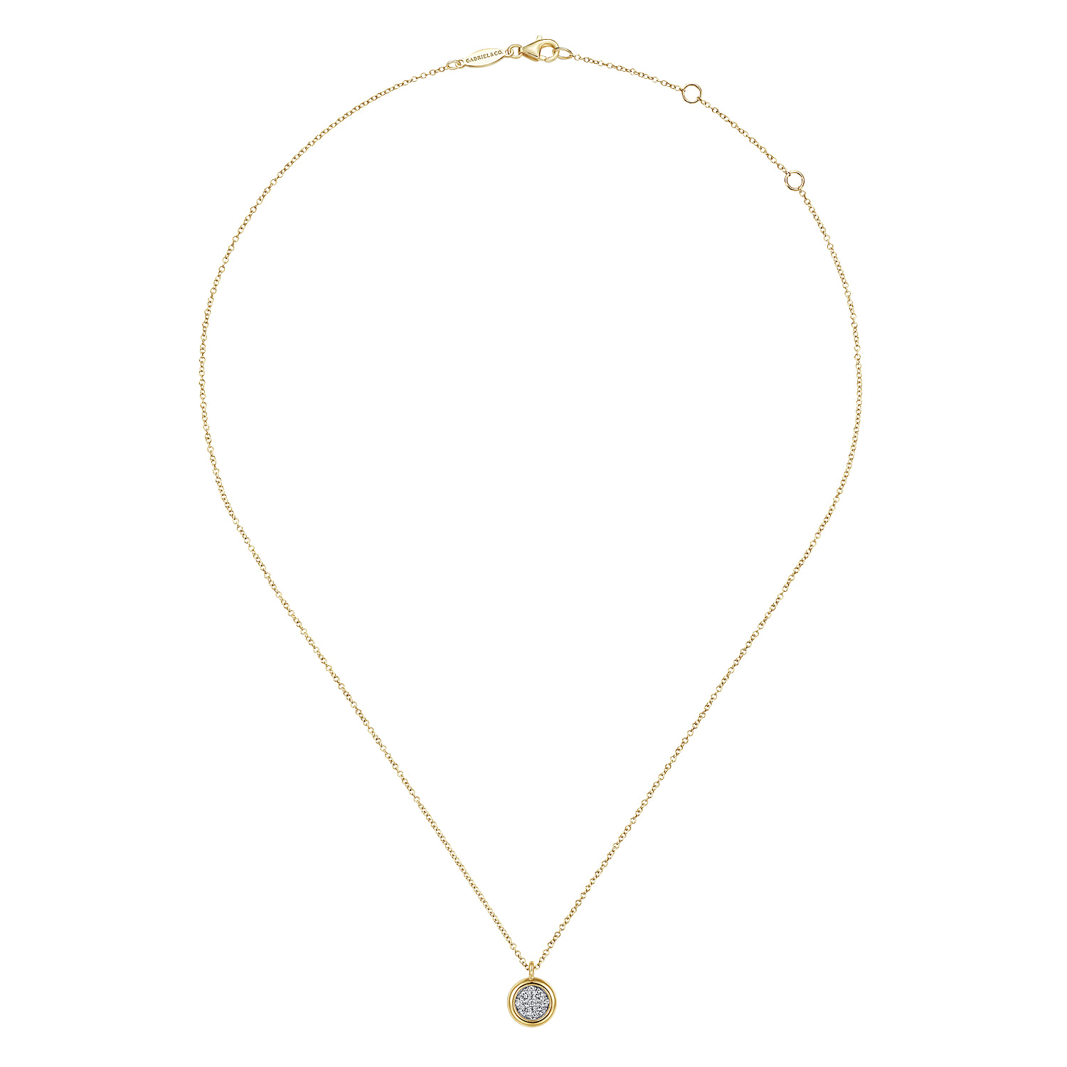Pave Diamond Cluster Pendant Necklace with Bezel Frame in 14K White/Yellow Gold, photograph 2