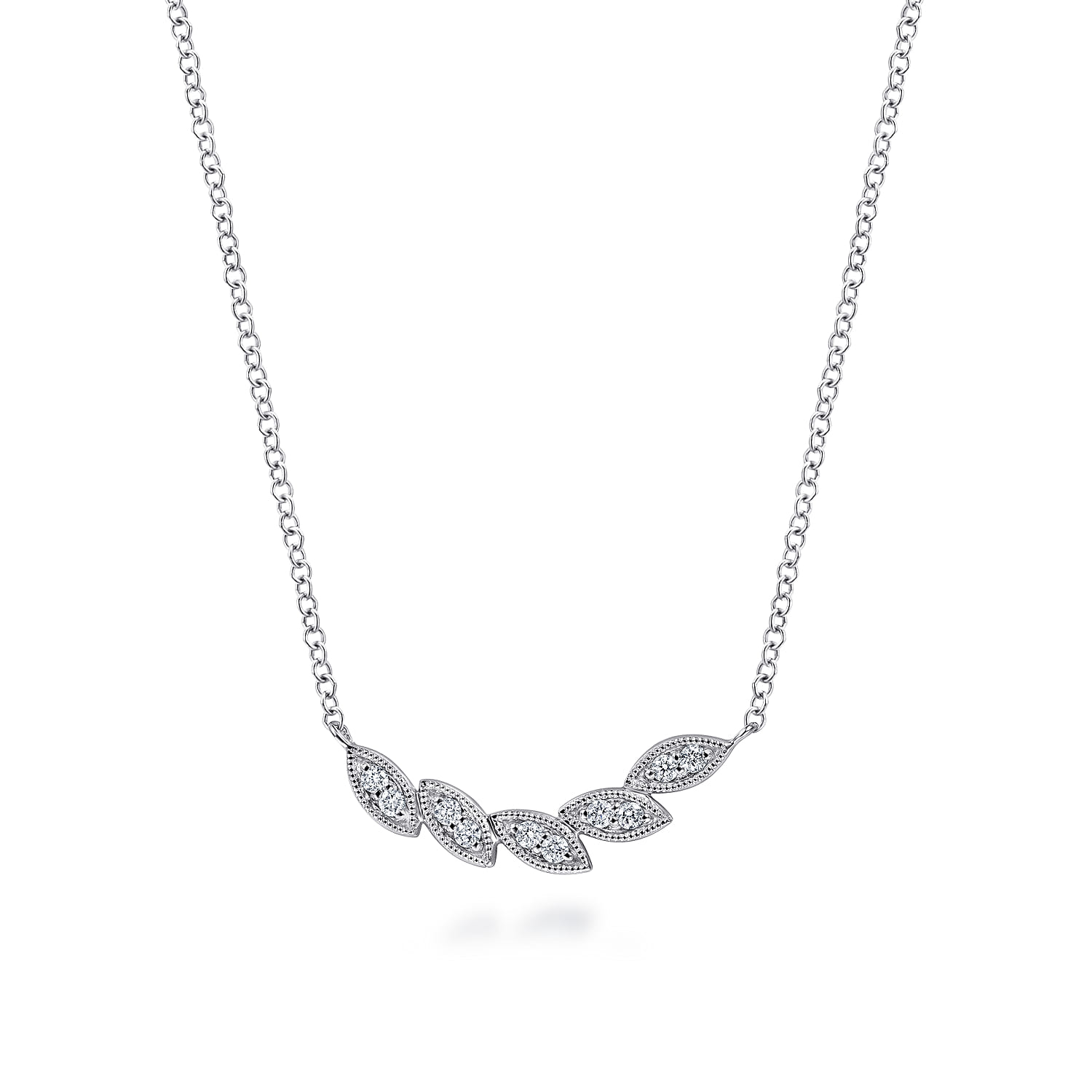 Diamond Leaf Curved Bar Necklace