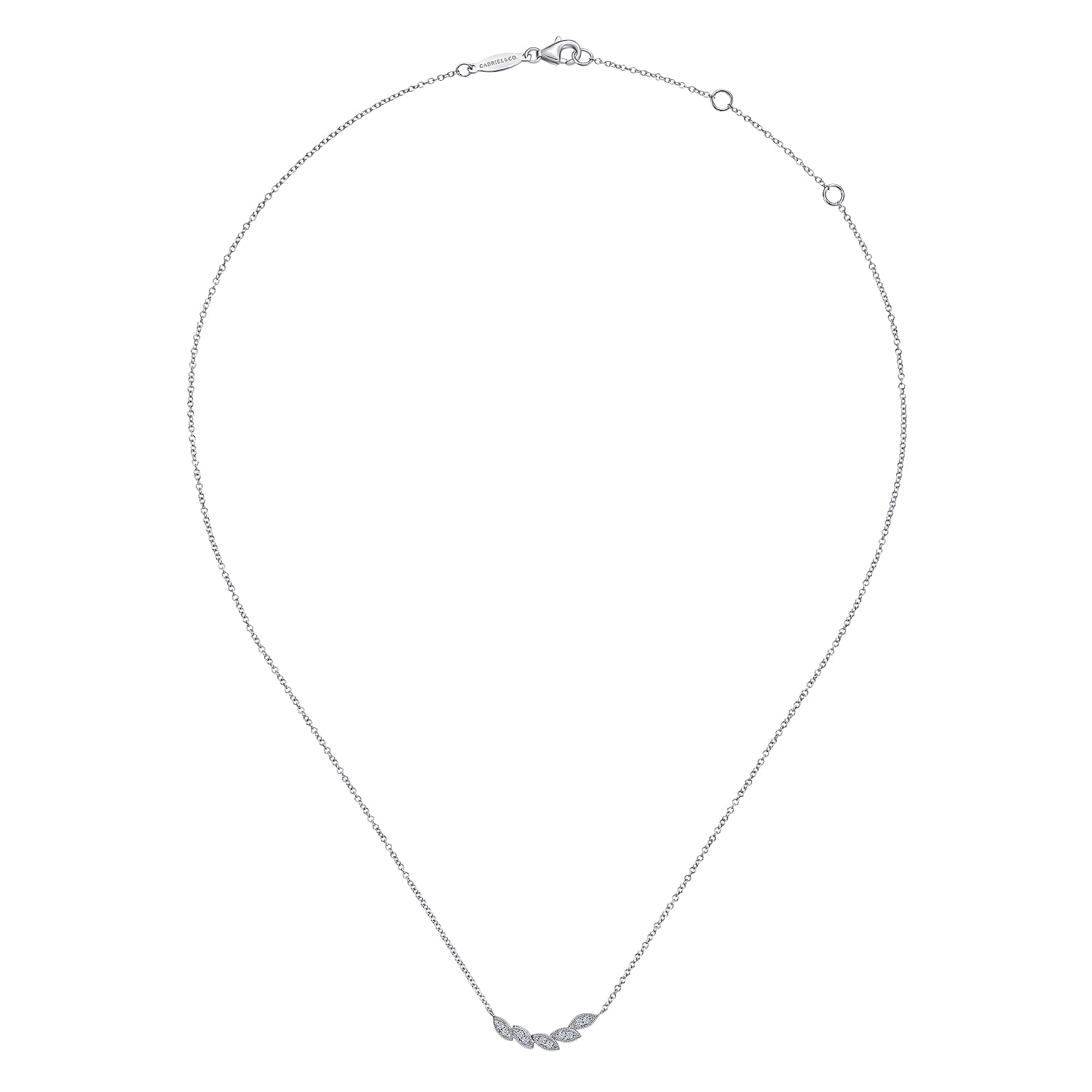 Diamond Leaf Curved Bar Necklace in 14K White Gold, photograph 2