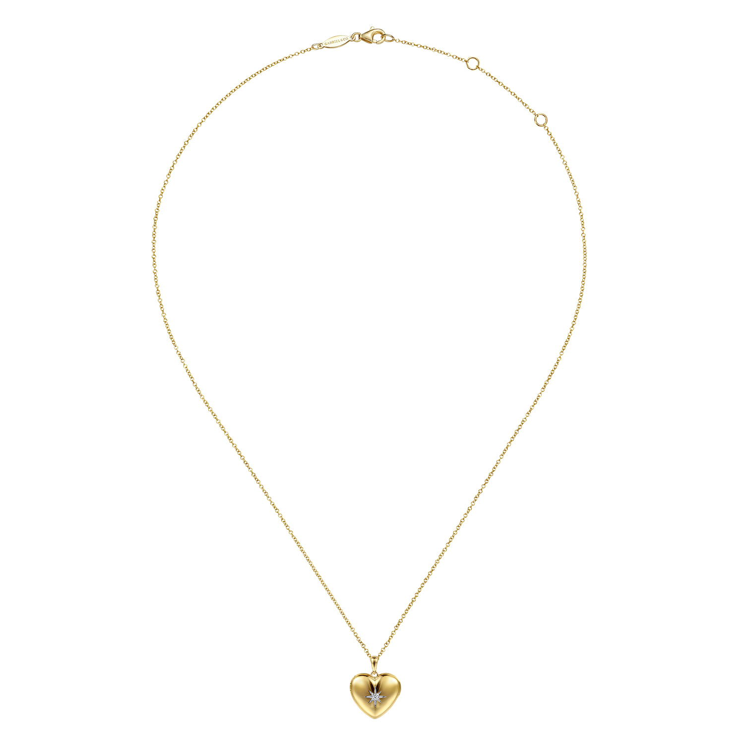 Puff Pendant Locket Necklace with Diamond Star in 14K Yellow Gold, photograph 4