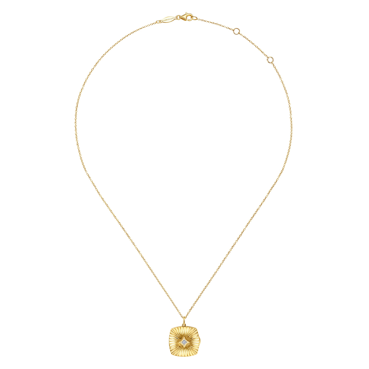 Textured Locket Necklace with Diamond Center in 14K Yellow Gold, photograph 4